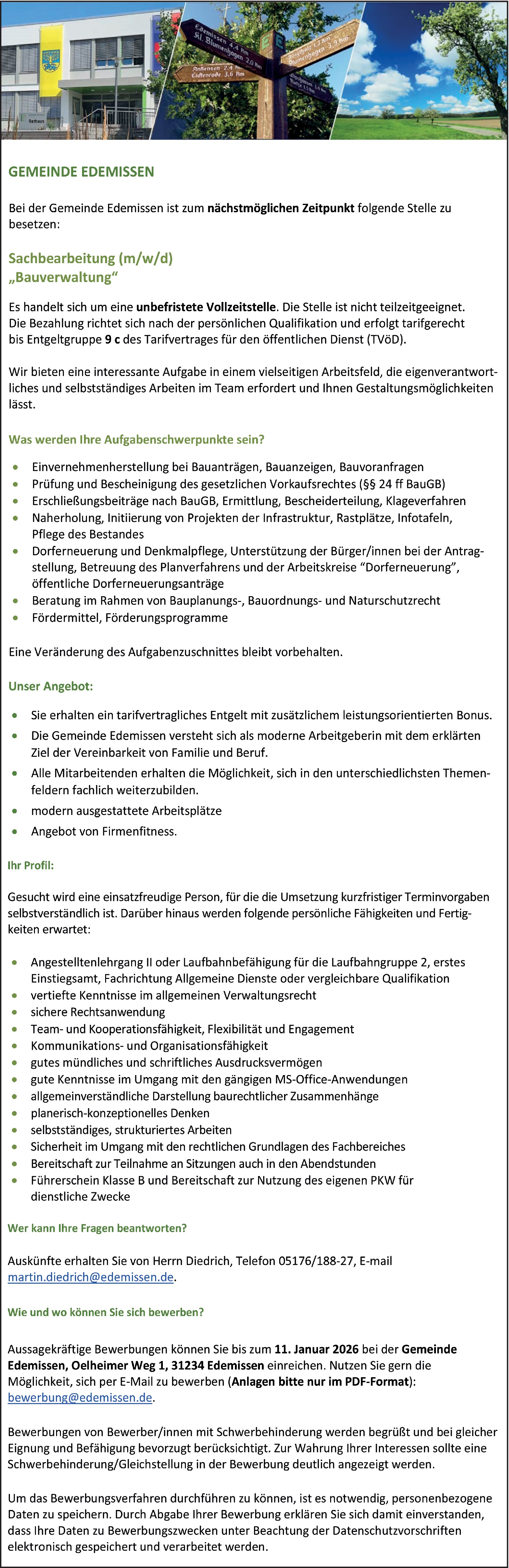 Sachbearbeiter Bauverwaltung (m/w/d)