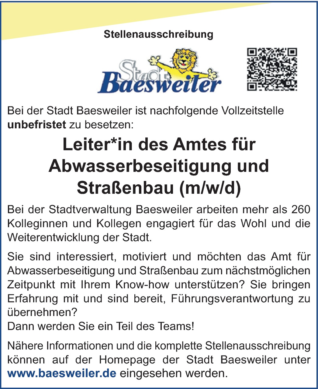 Amtsleiter (m/w/d) - Abwasserbeseitigung