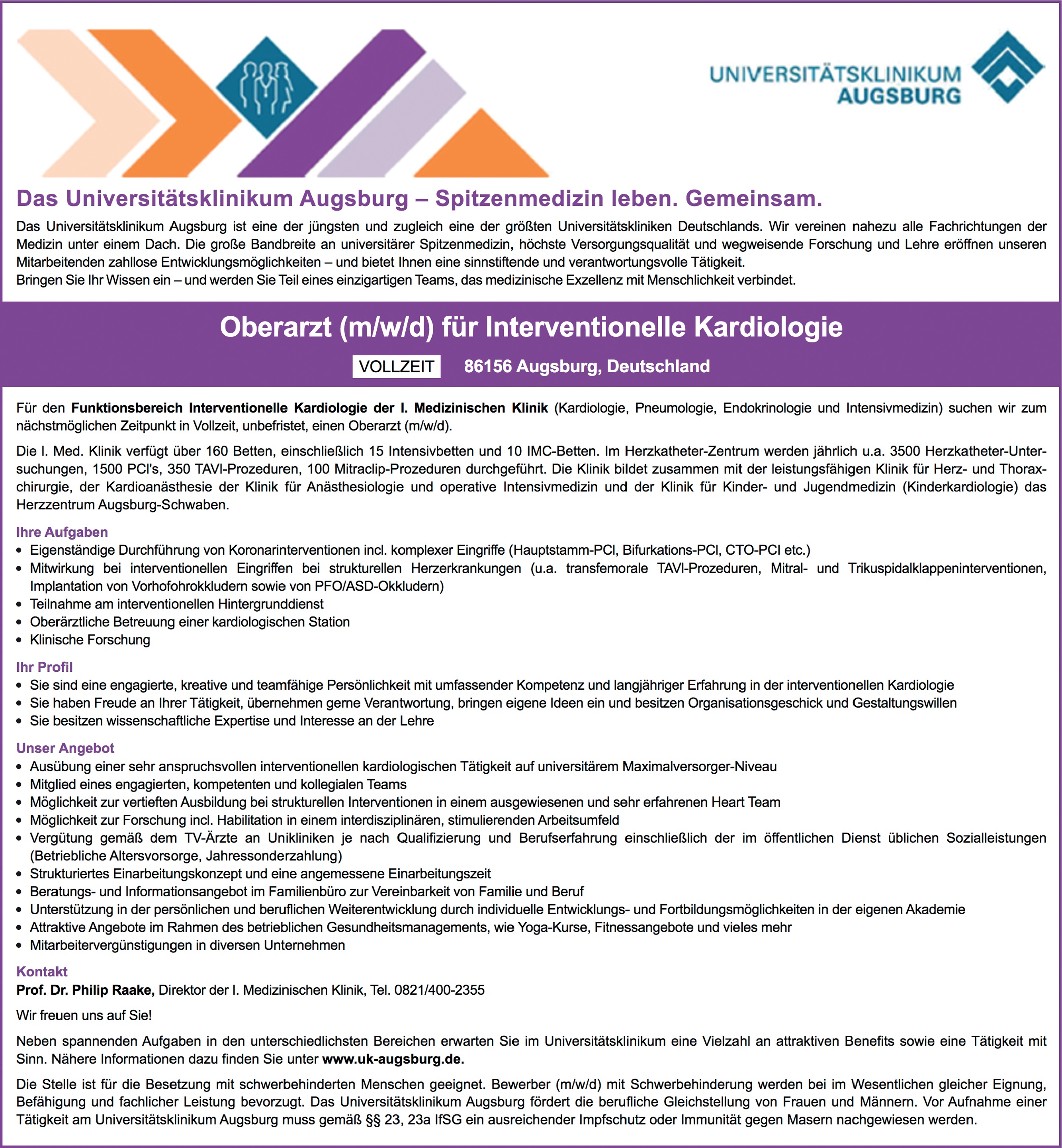 Oberarzt / Oberärztin für Interventionelle Kardiologie