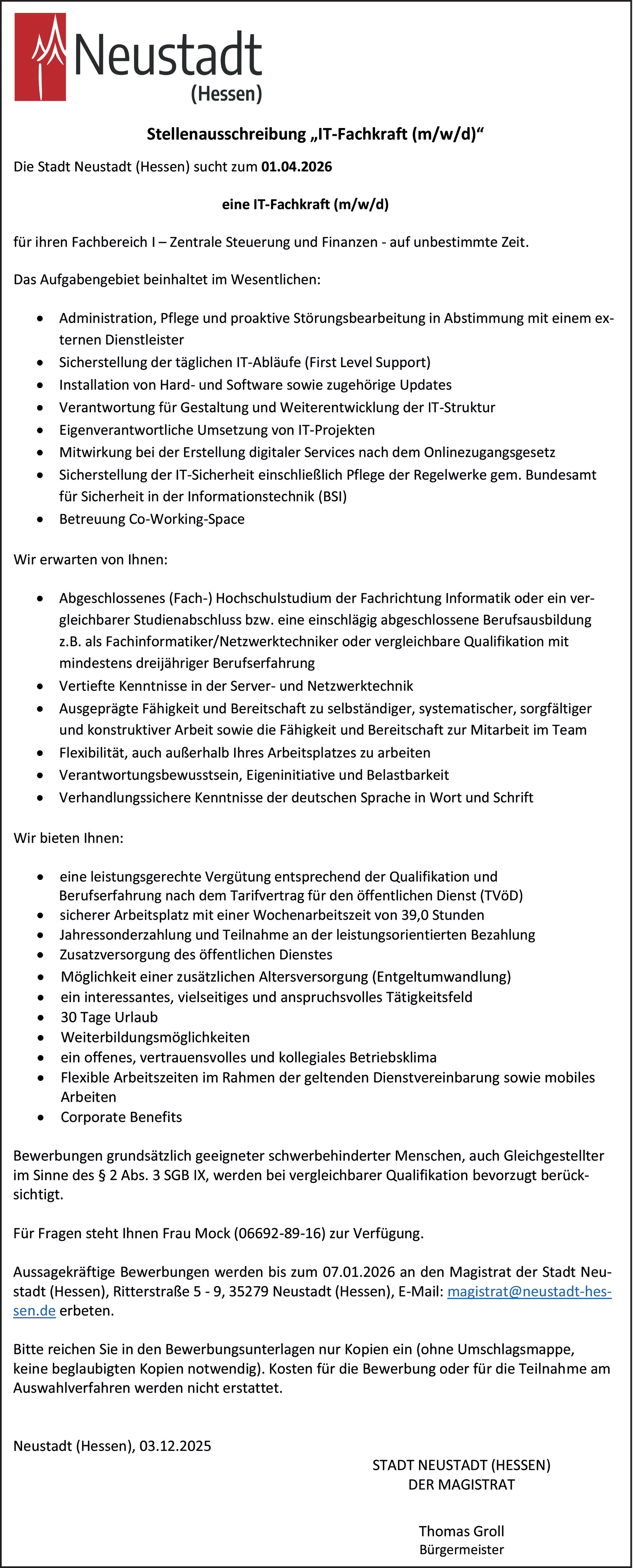 Informatiker / Netzwerktechniker (m/w/d)