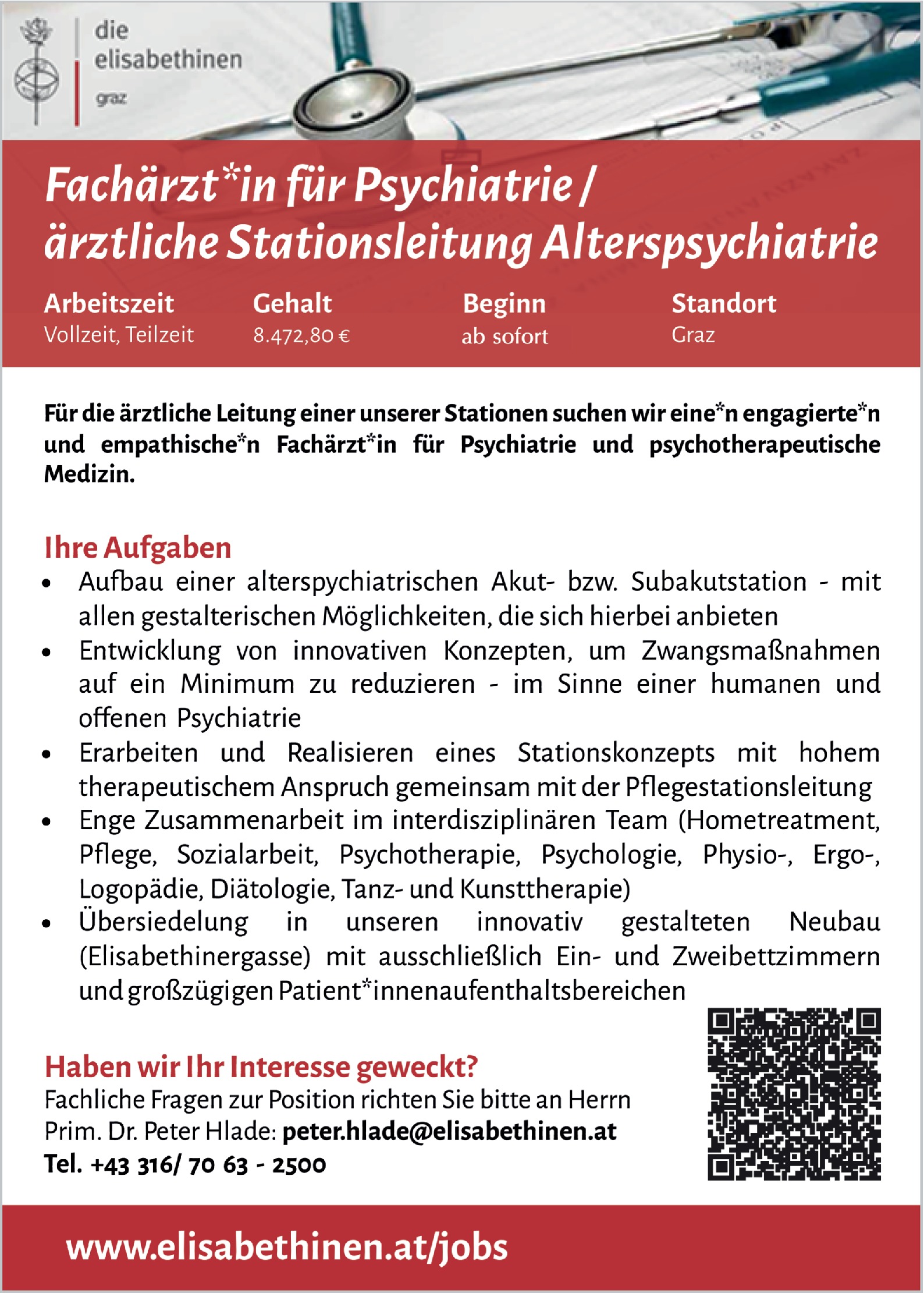 Facharzt / Fachärztin für Psychiatrie / ärztliche Stationsleitung Alterspsychiatrie m/w/d