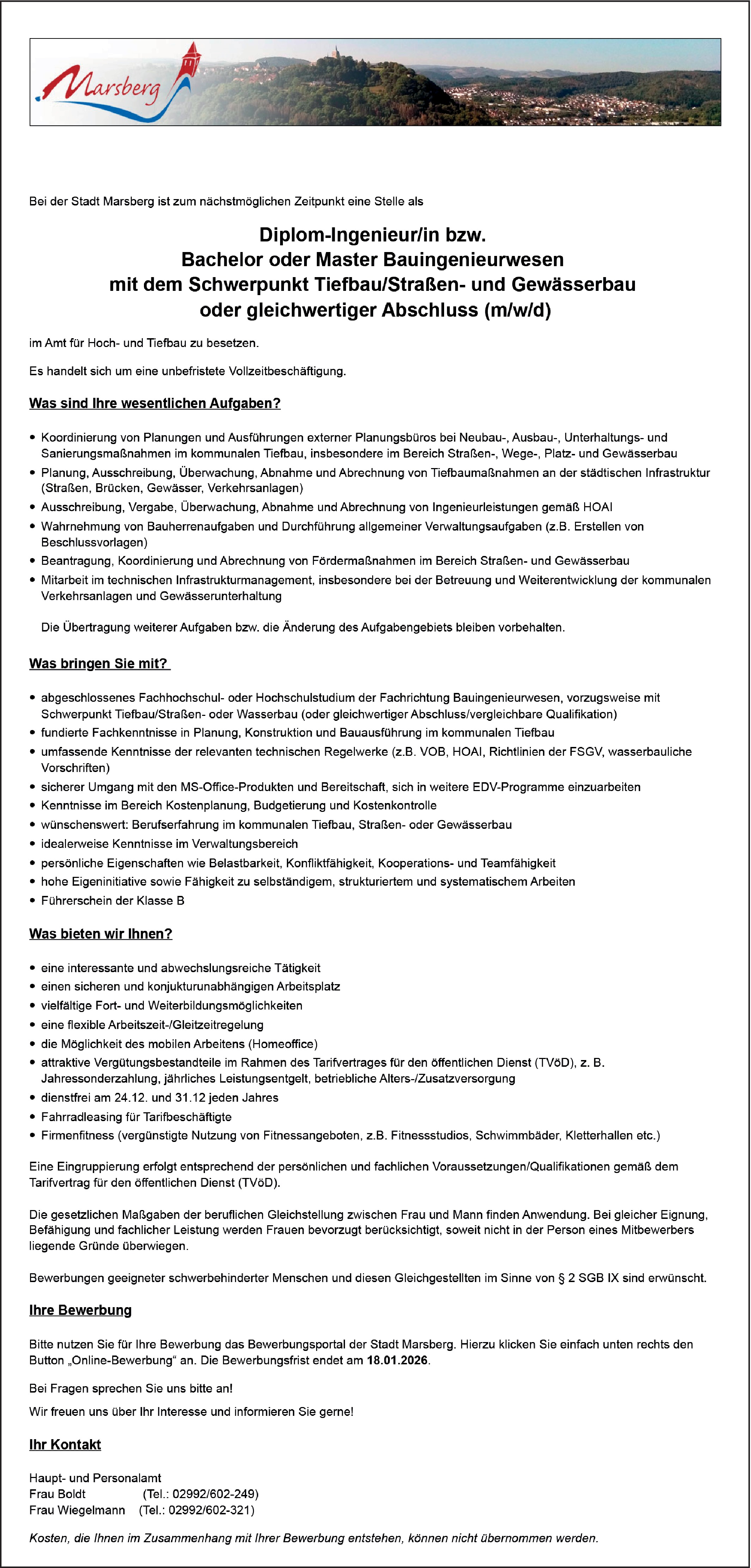 Bauingenieur Tiefbau / Straßen- und Gewässerbau m/w/d