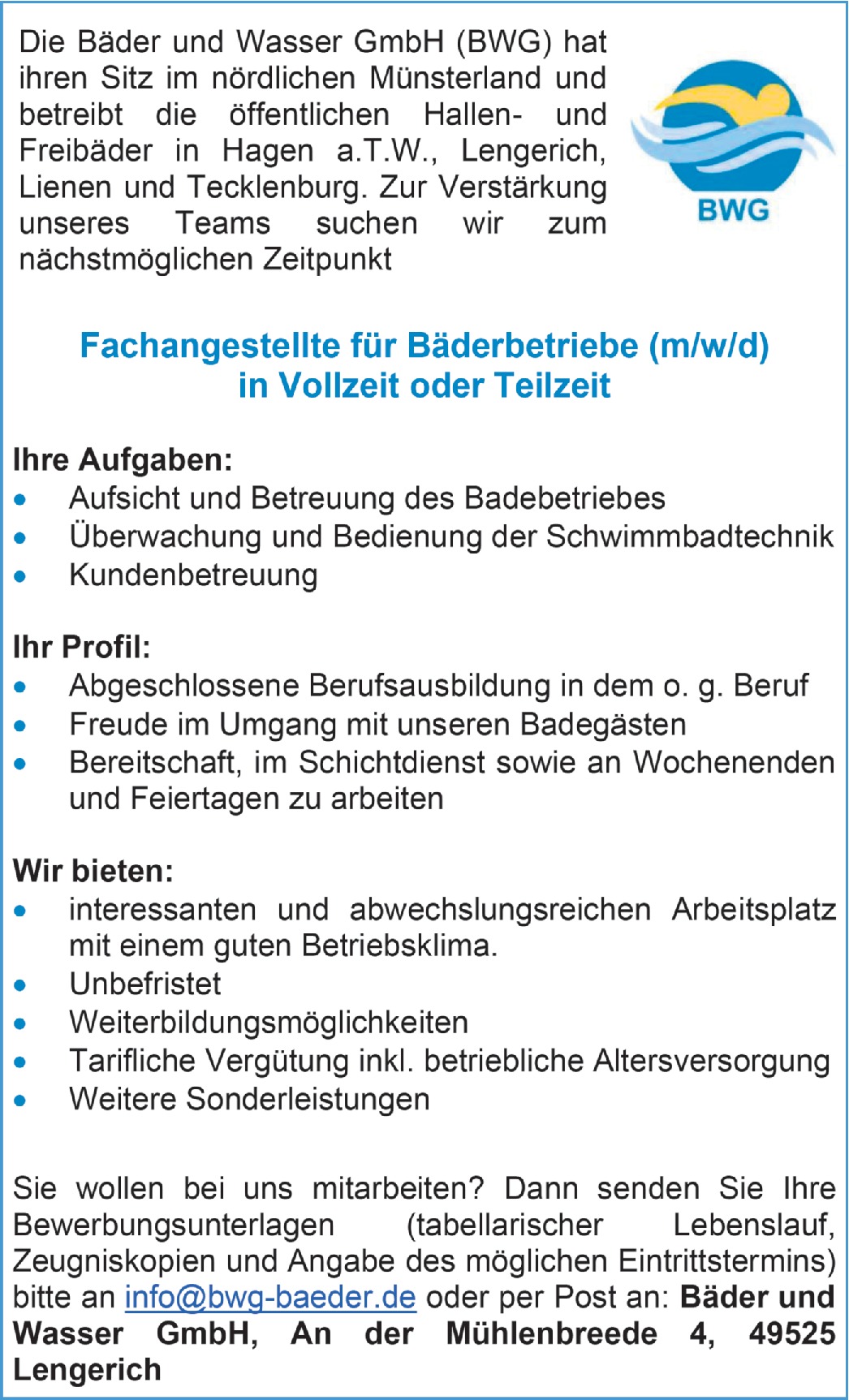 Fachangestellte für Bäderbetriebe m/w/d