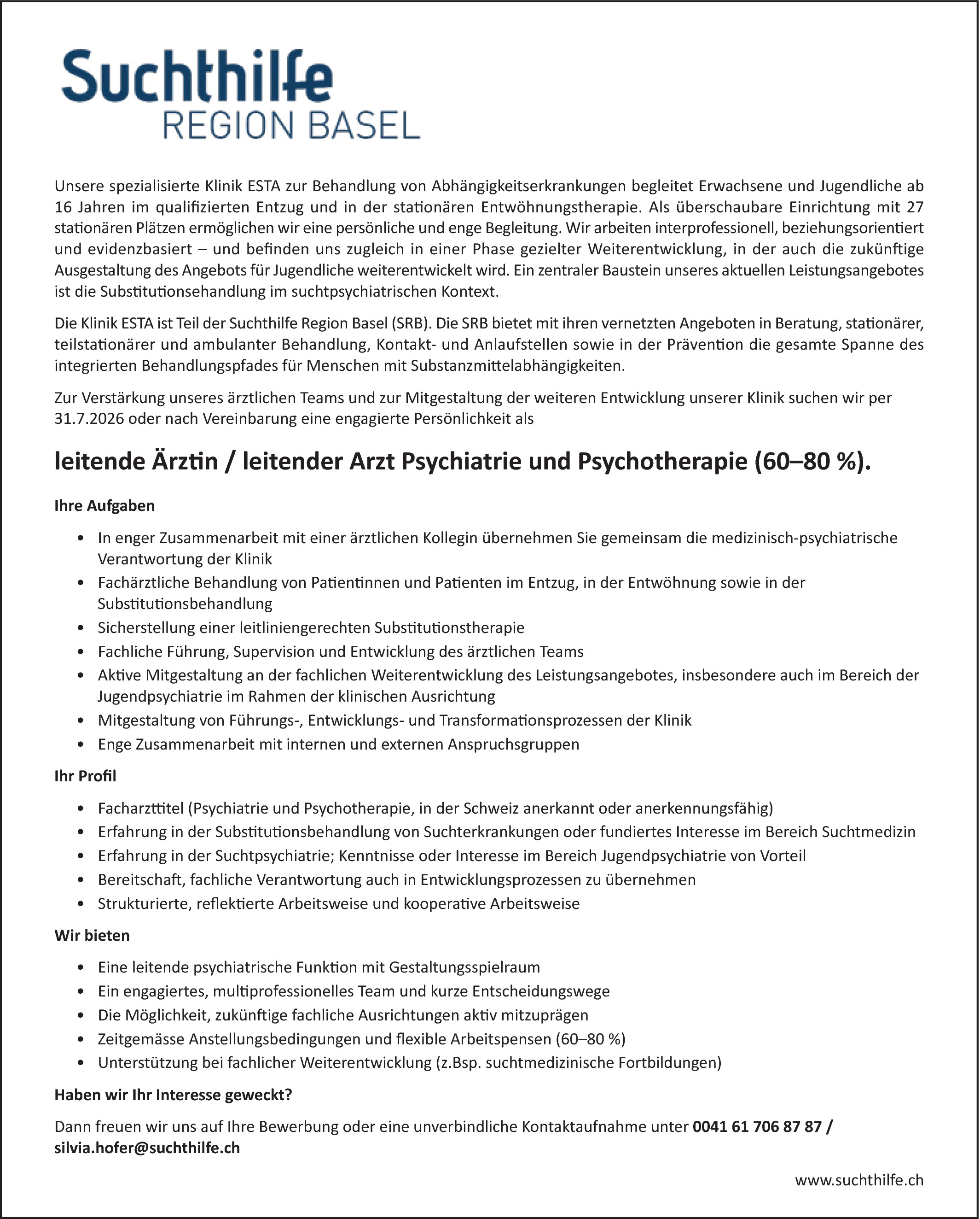 Facharzt / Fachärztin Psychiatrie und Psychotherapie