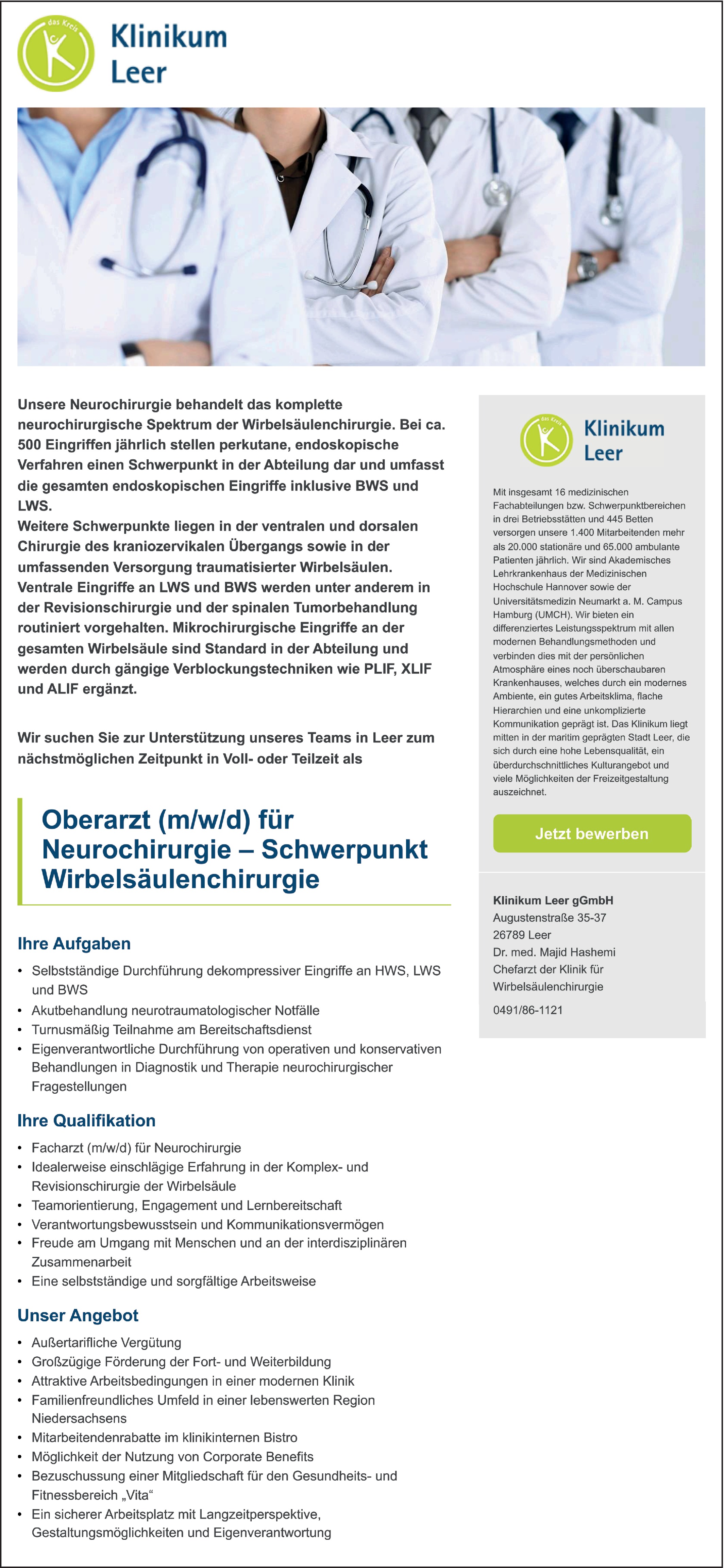 Oberarzt m/w/d für Neurochirurgie