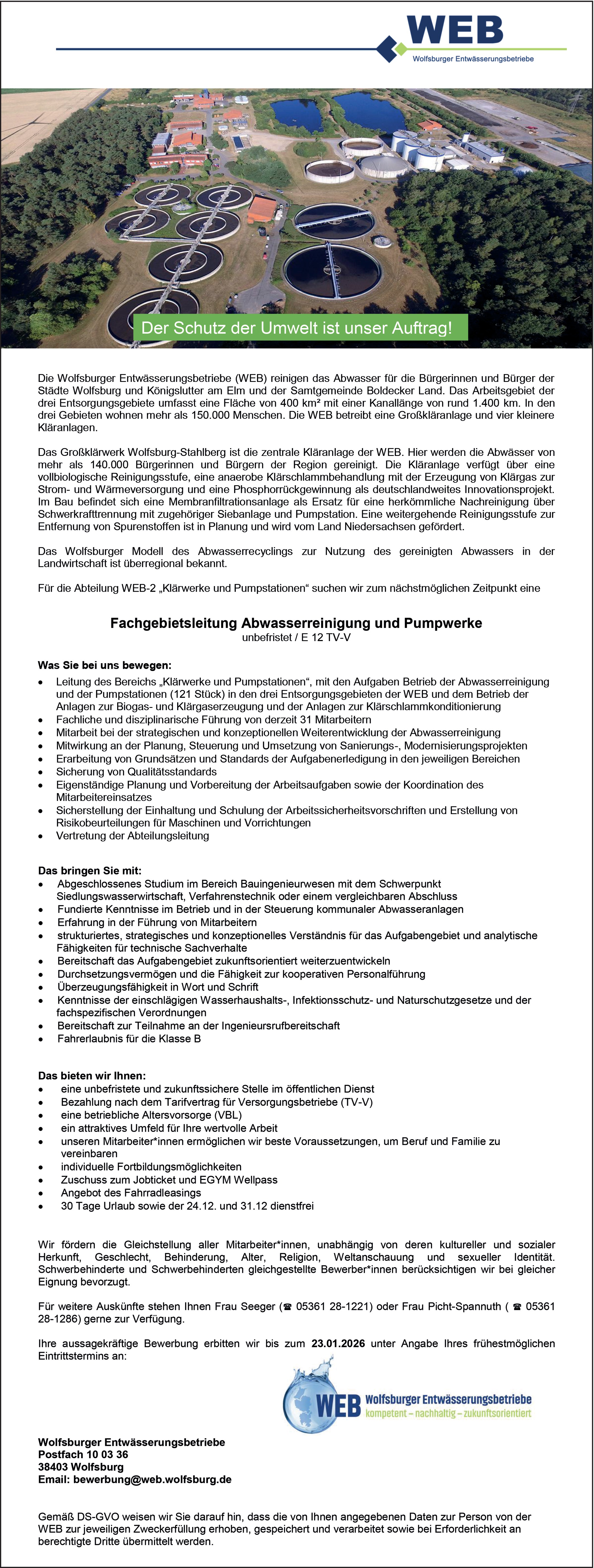 Bauingenieur Siedlungswasserwirtschaft als Fachgebietsleitung (m/w/d)
