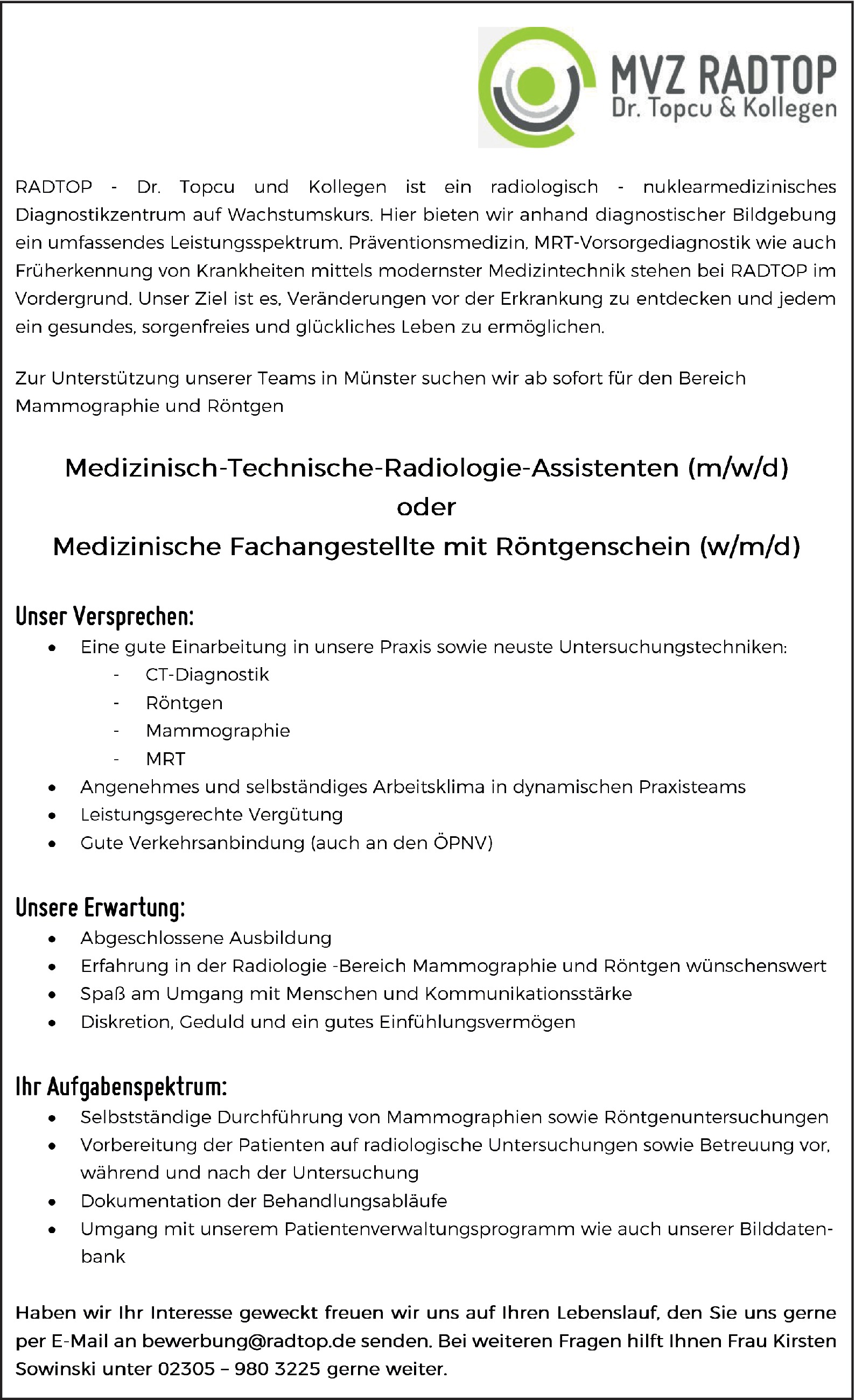 MTRA / MFA Medizinisch-Technische-Radiologie-Assistenten m/w/d