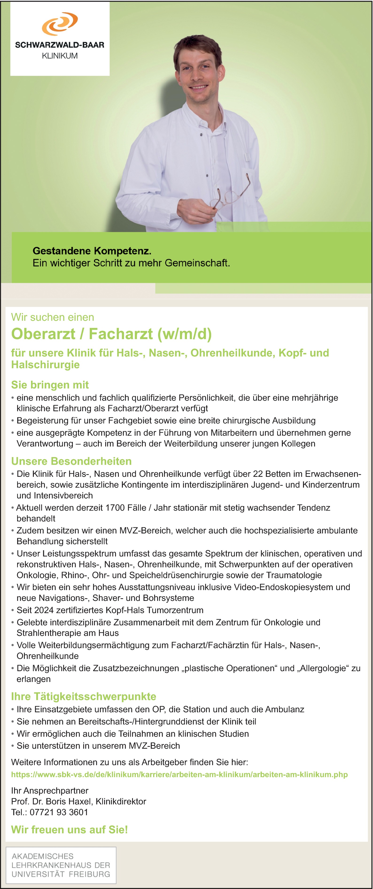 Oberarzt für Hals-, Nasen-, Ohrenheilkunde, Kopf- und Halschirurgie (m/w/d)