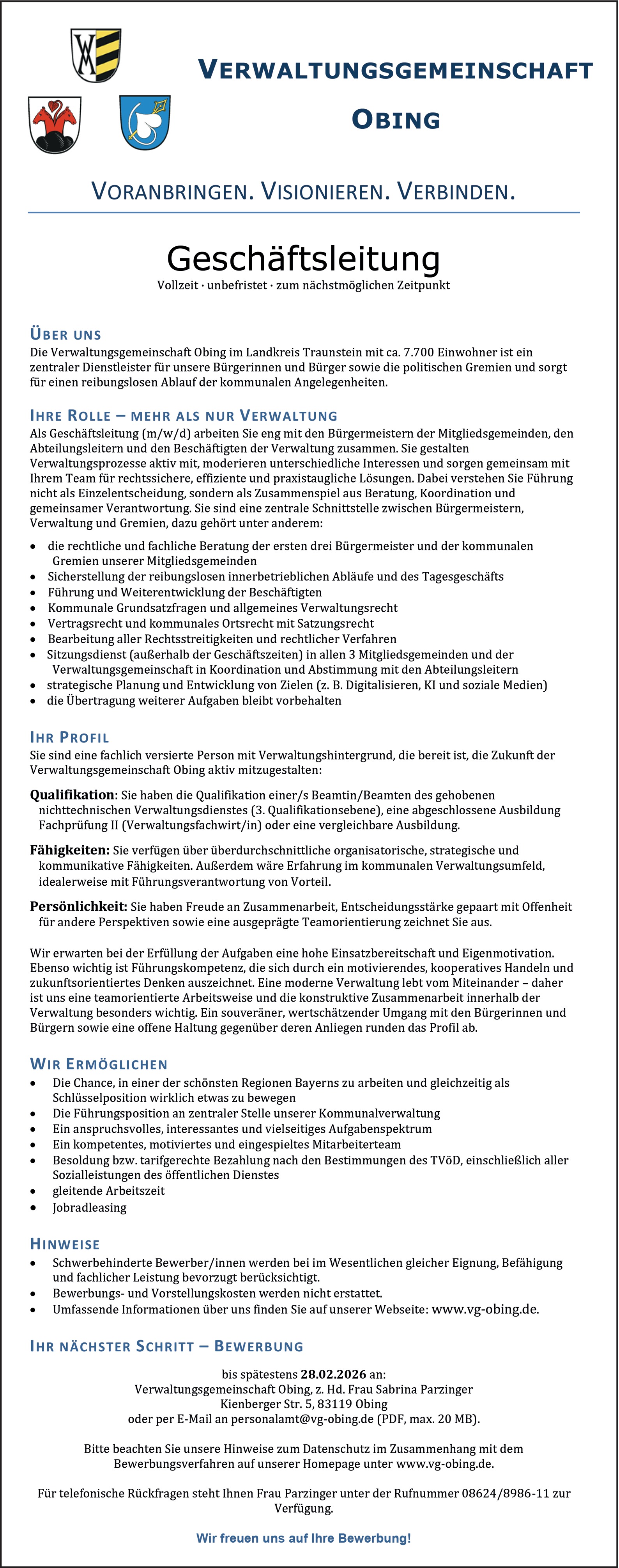  Geschäftsleitung m/w/d VG Obing