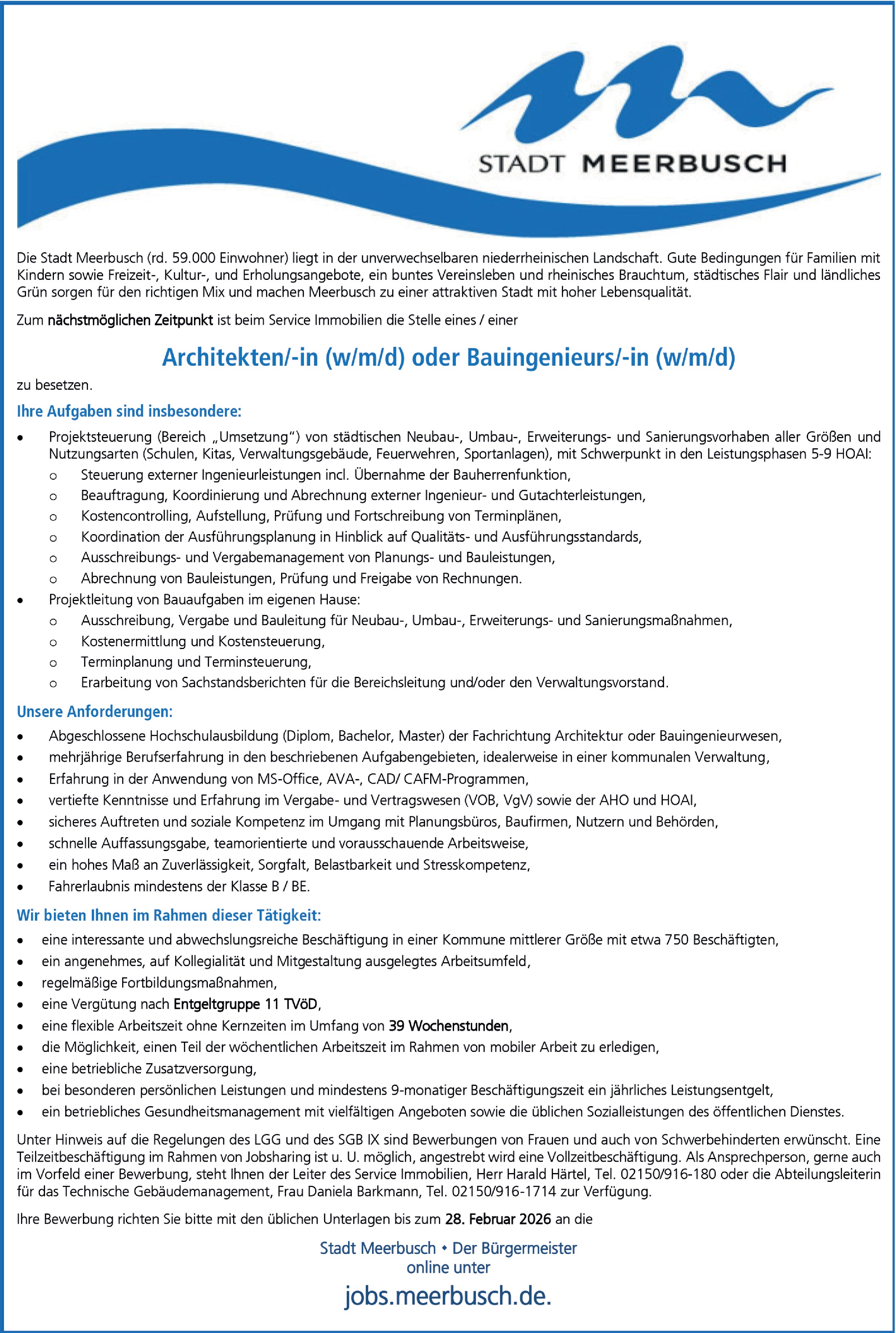 Architekten/-in (w/m/d) oder Bauingenieurs/-in (w/m/d)