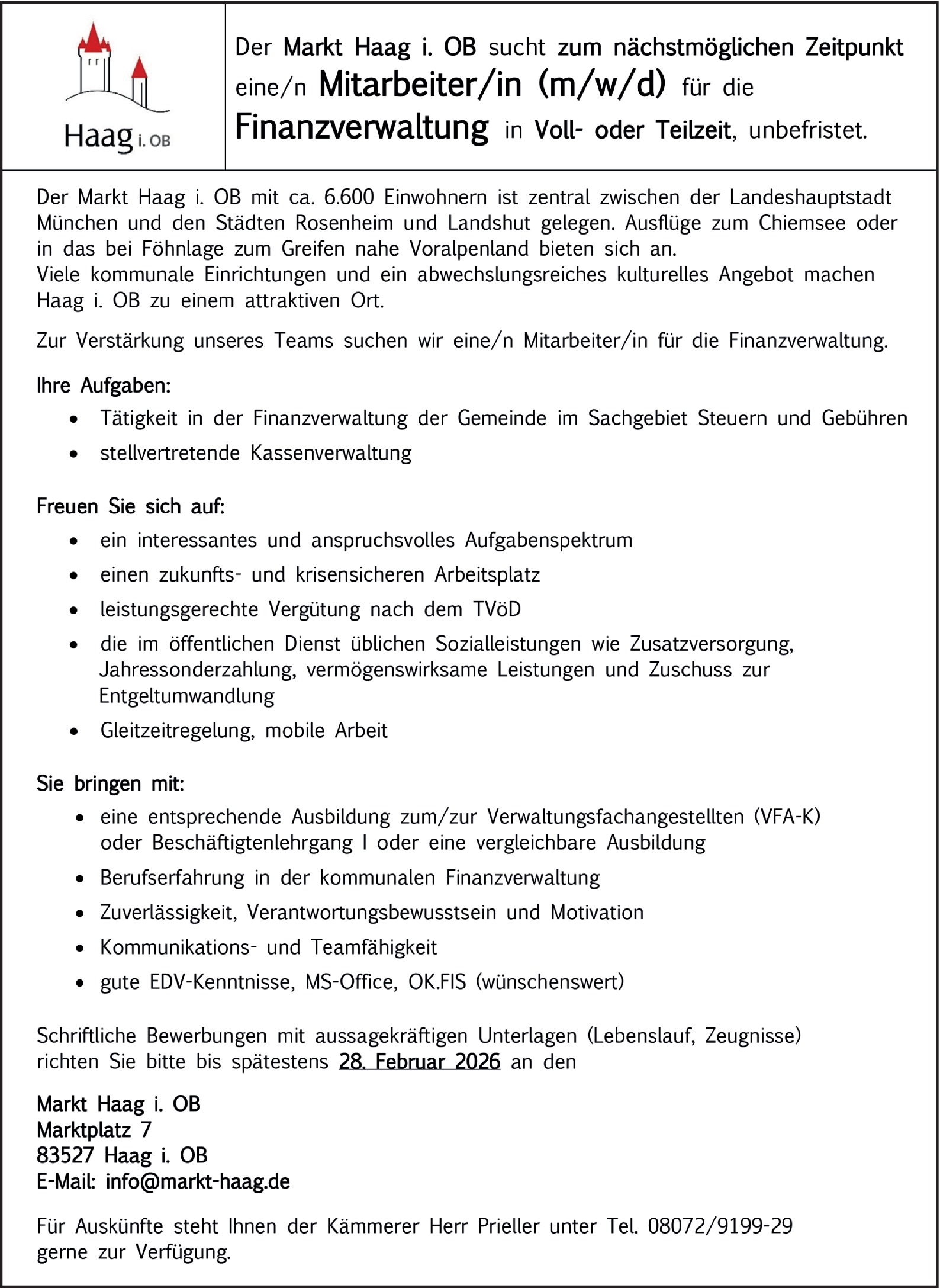 Verwaltungsfachangestellte m/w/d (VFA-K) 