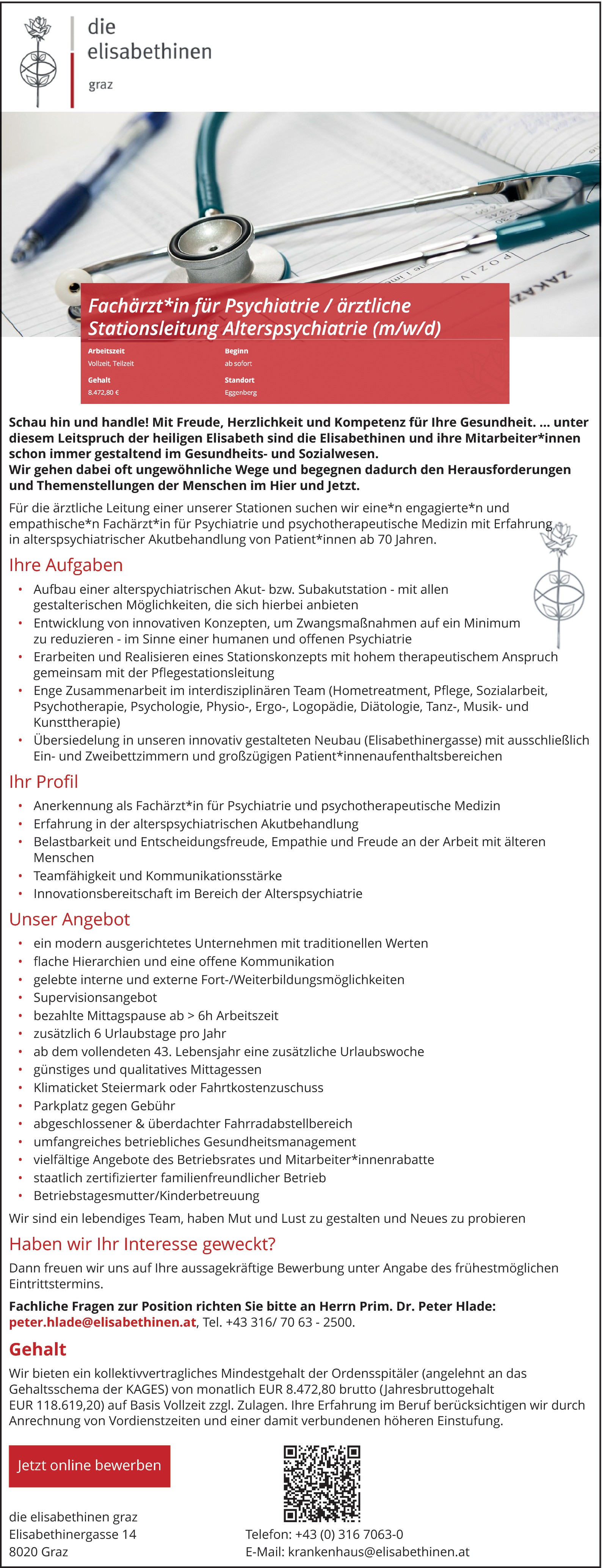 Facharzt für Psychiatrie und psychotherapeutische Medizin (m/w/d)