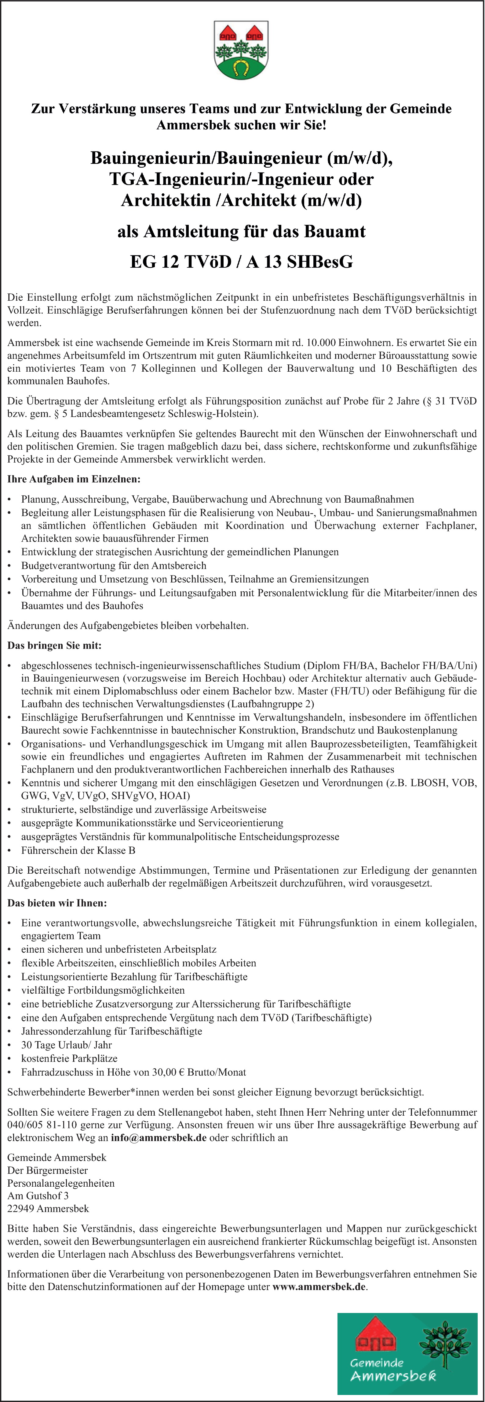 Architektin /Architekt (m/w/d) als Amtsleitung für das Bauamt