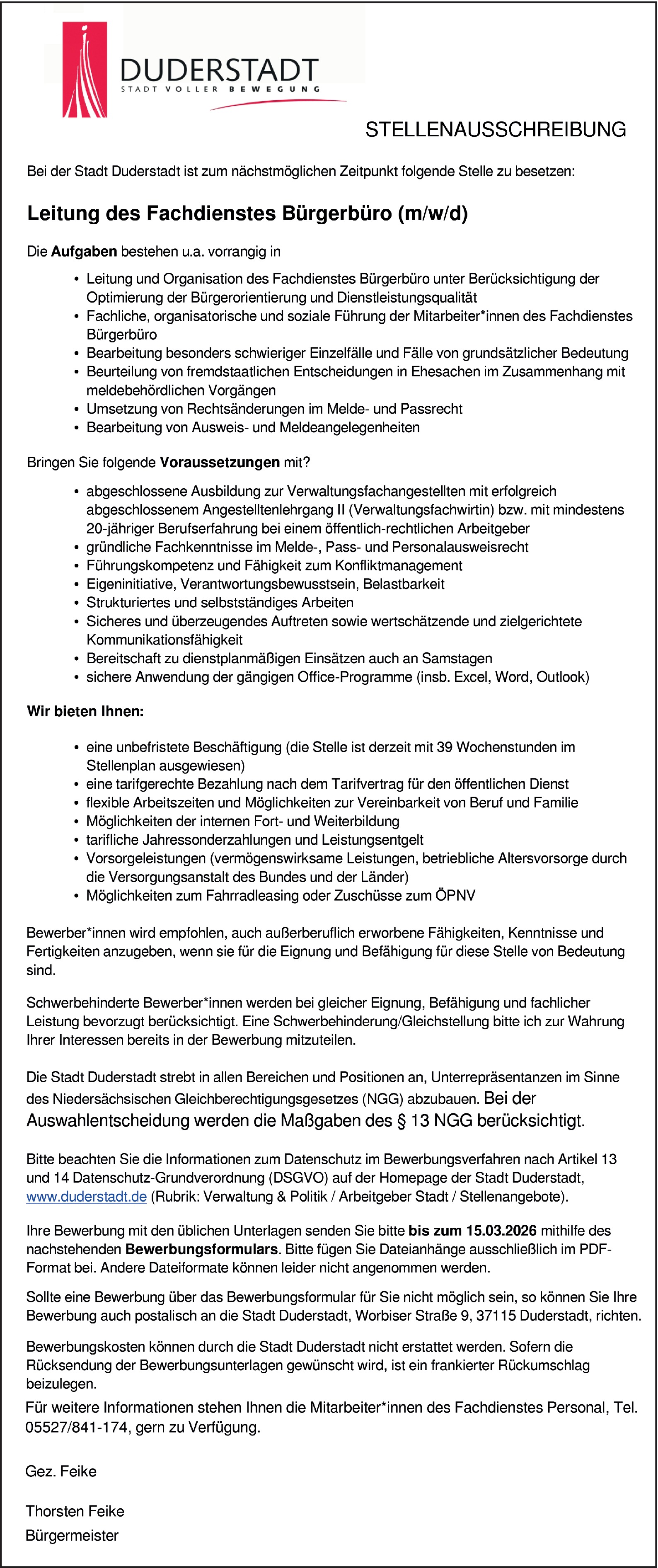 Leiter/in Fachdienst Bürgerbüro (m/w/d)
