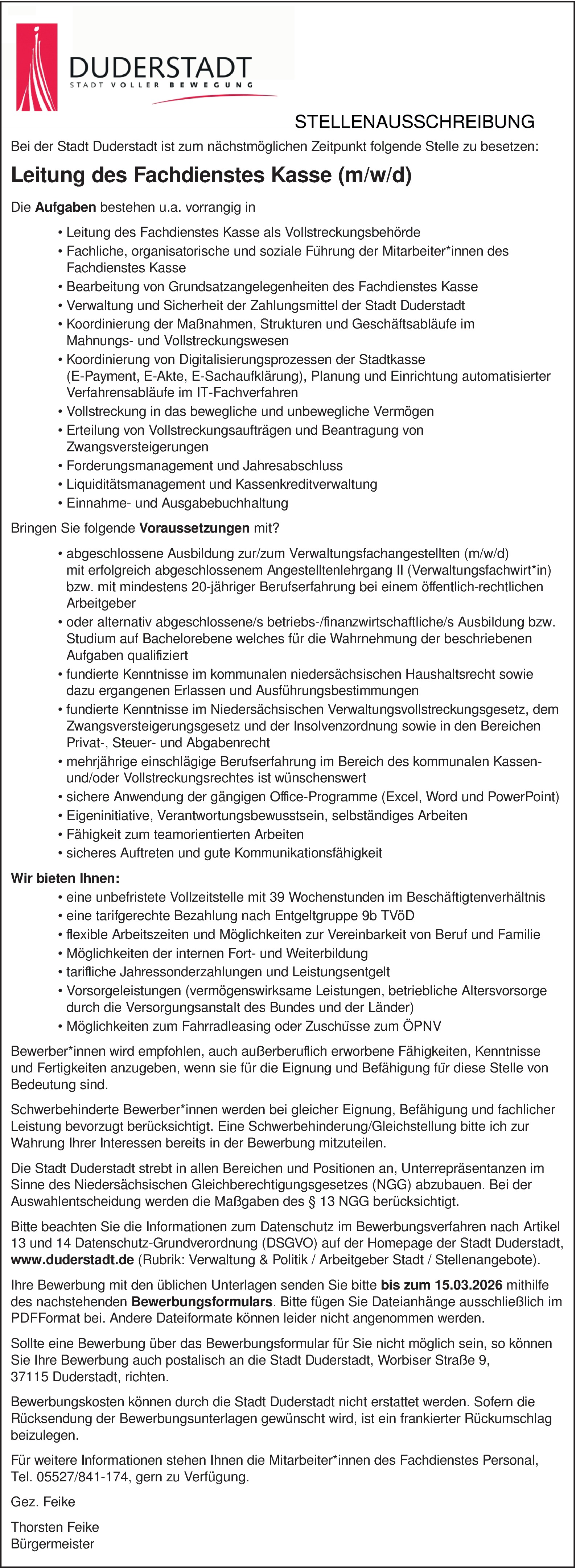 Leiter/in Fachdienst Kasse