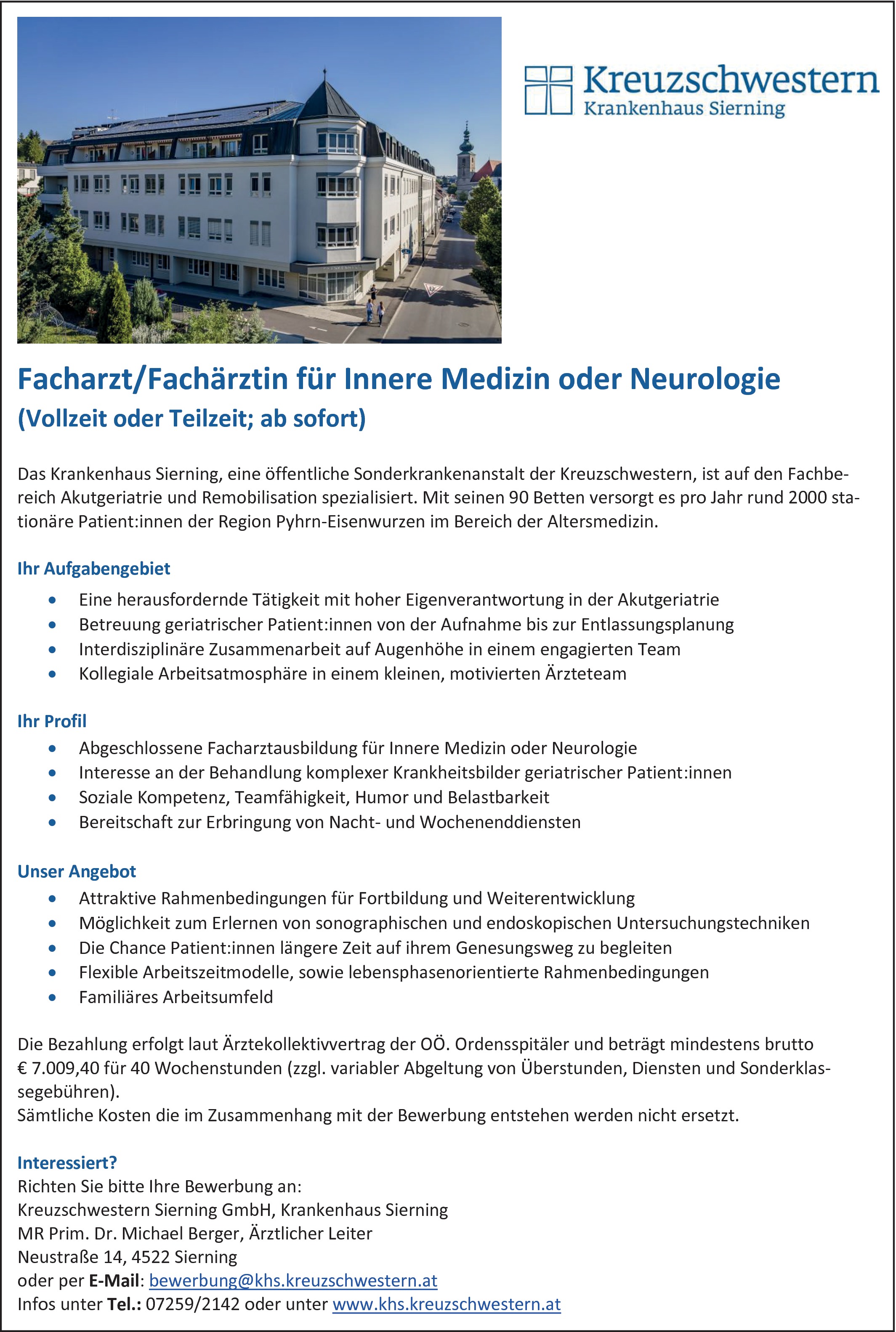 Facharzt / Fachärztin für Innere Medizin oder Neurologie