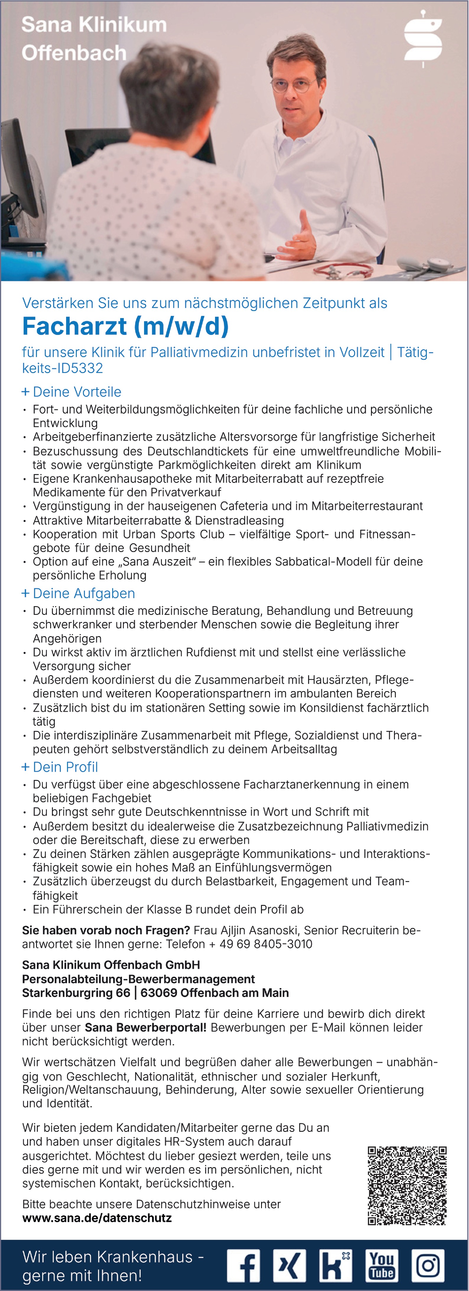 Facharzt / Fachärztin für unsere Klinik für Palliativmedizin