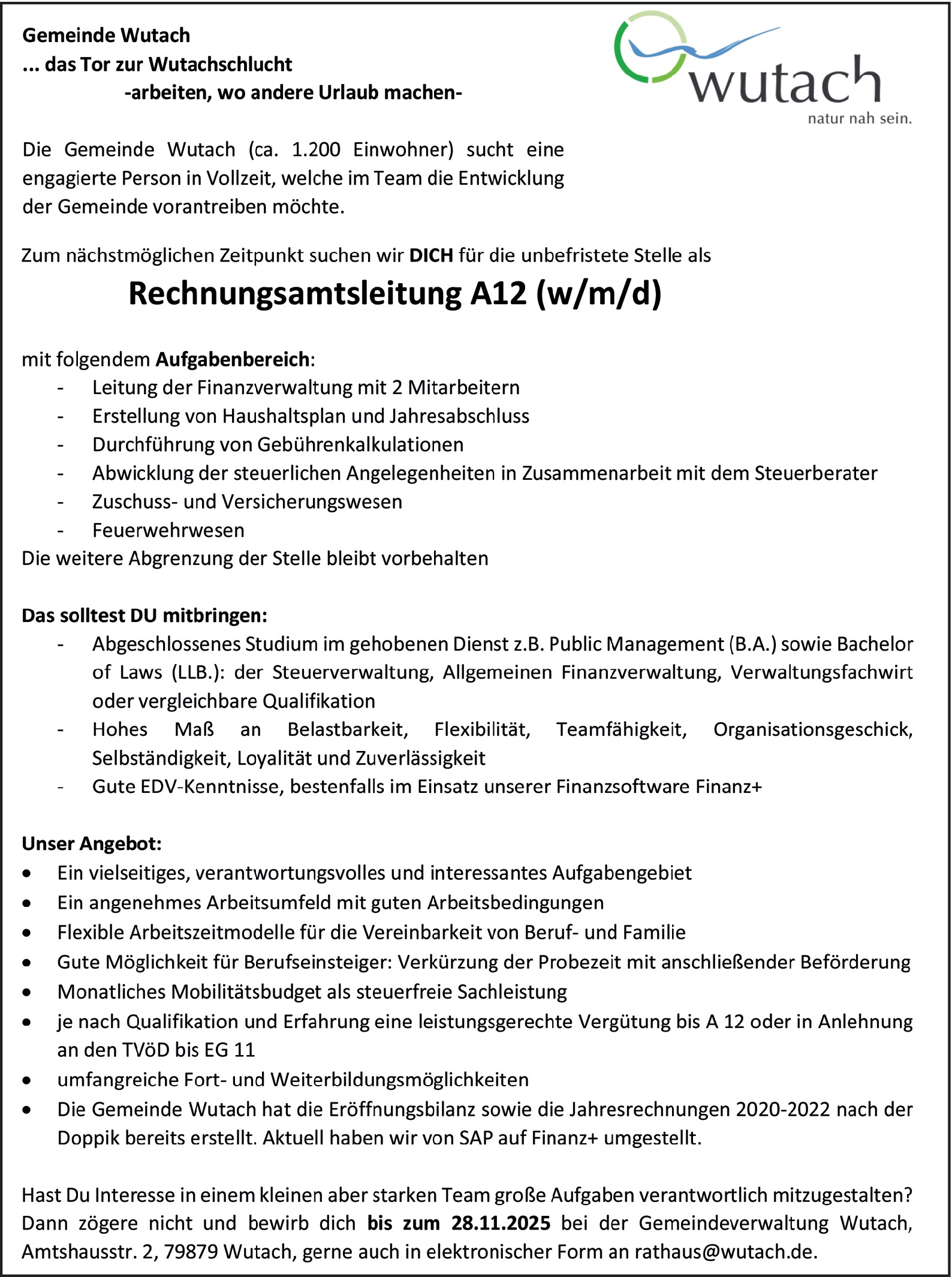 Rechnungsamtsleitung  (w/m/d)