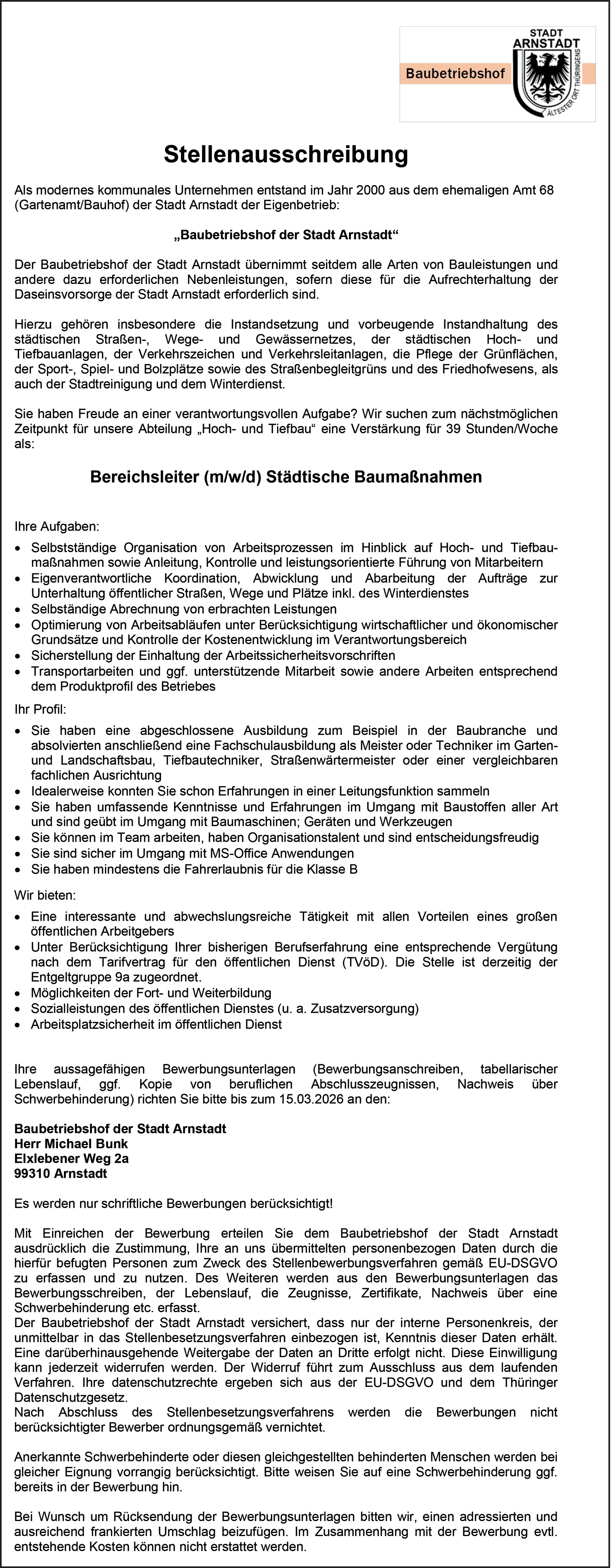 Bautechniker Tiefbau m/w/d