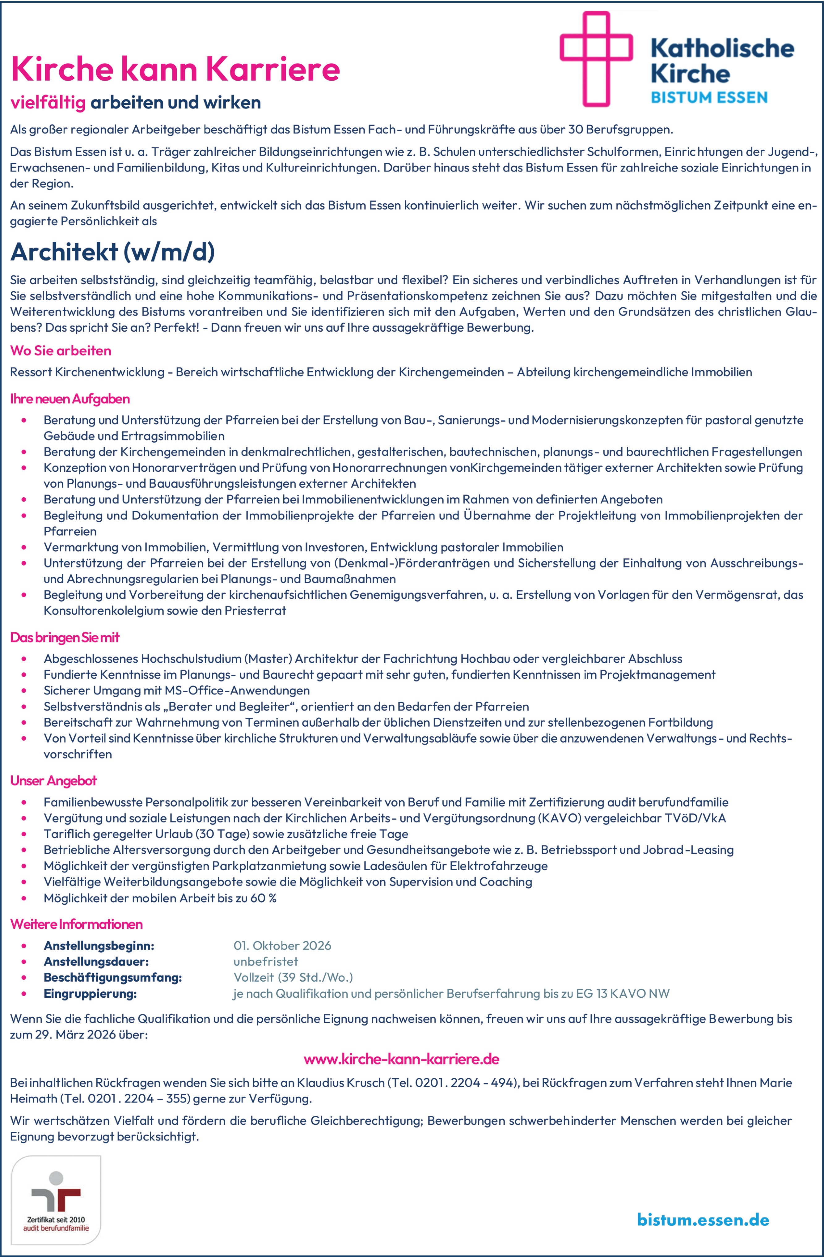 Architekt / Architektin Fachrichtung Hochbau