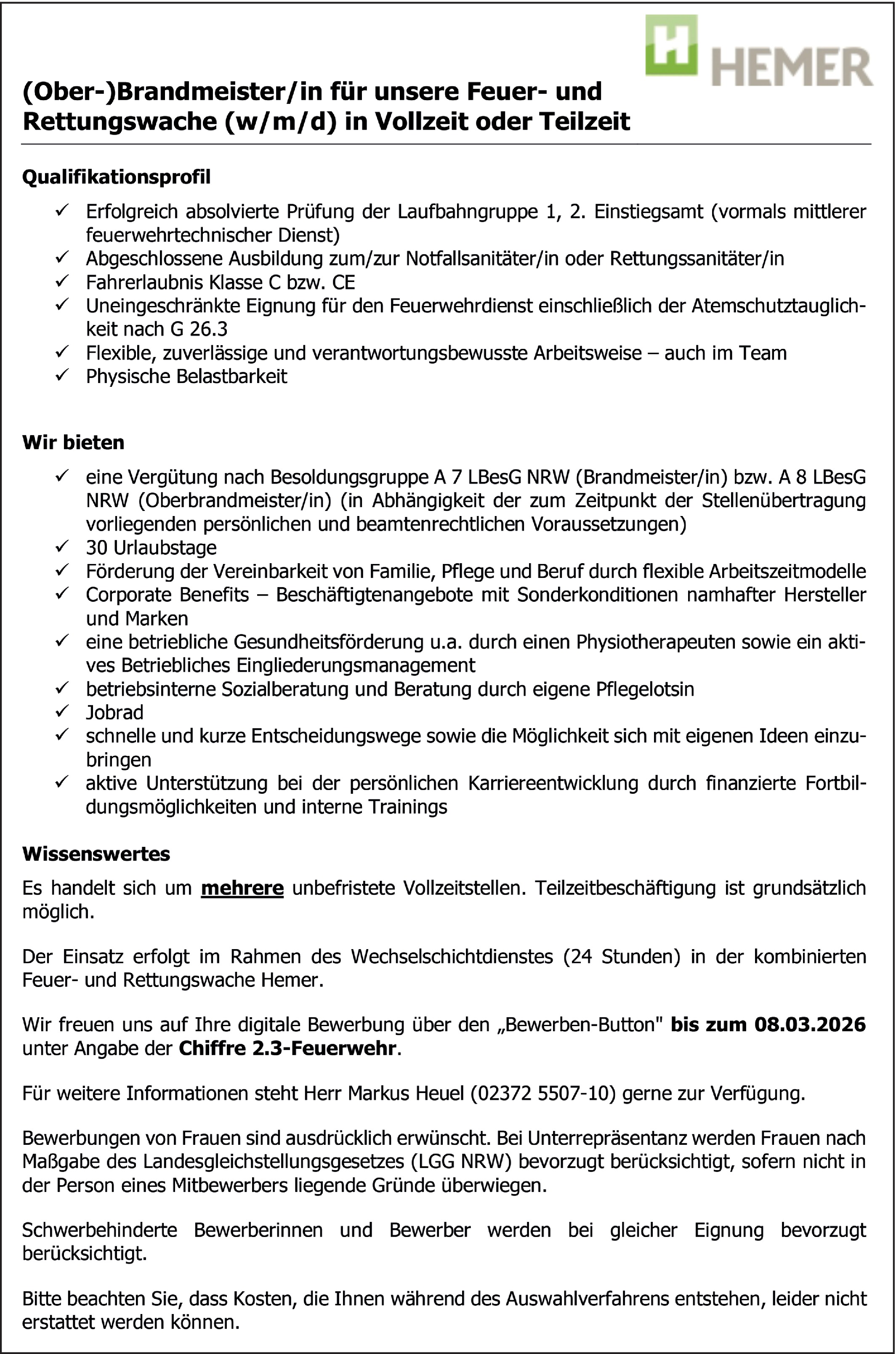 Oberbrandmeister m/w/d