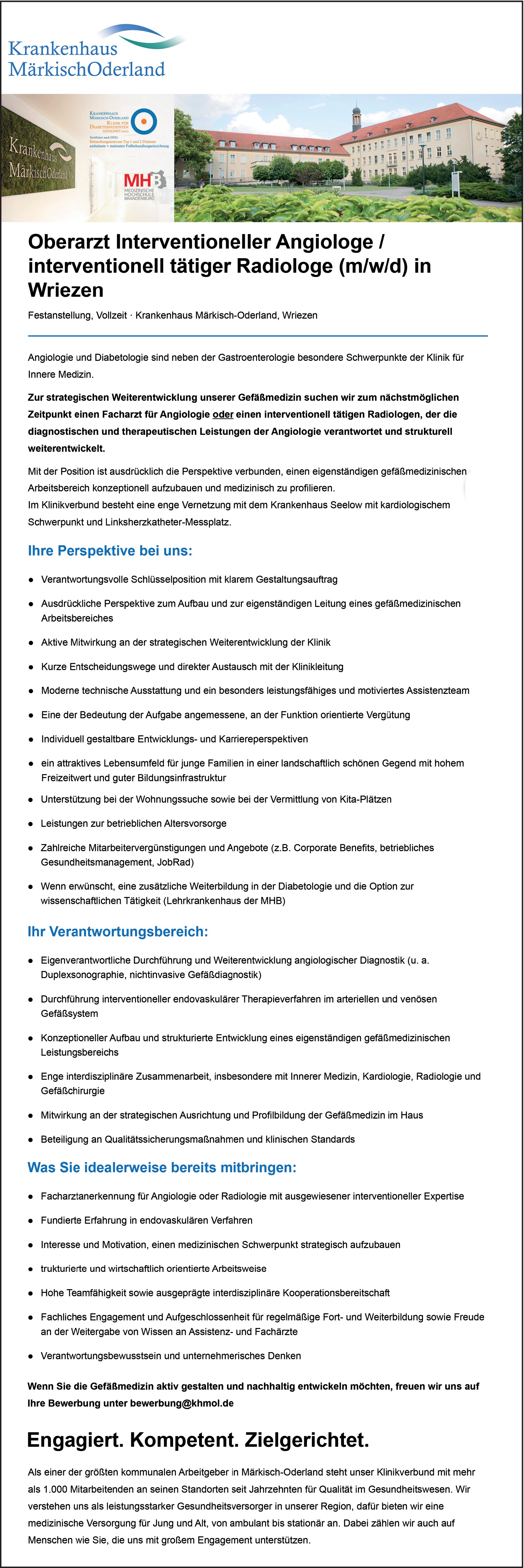 Oberarzt Interventioneller Angiologe / interventionell tätiger Radiologe (m/w/d)
