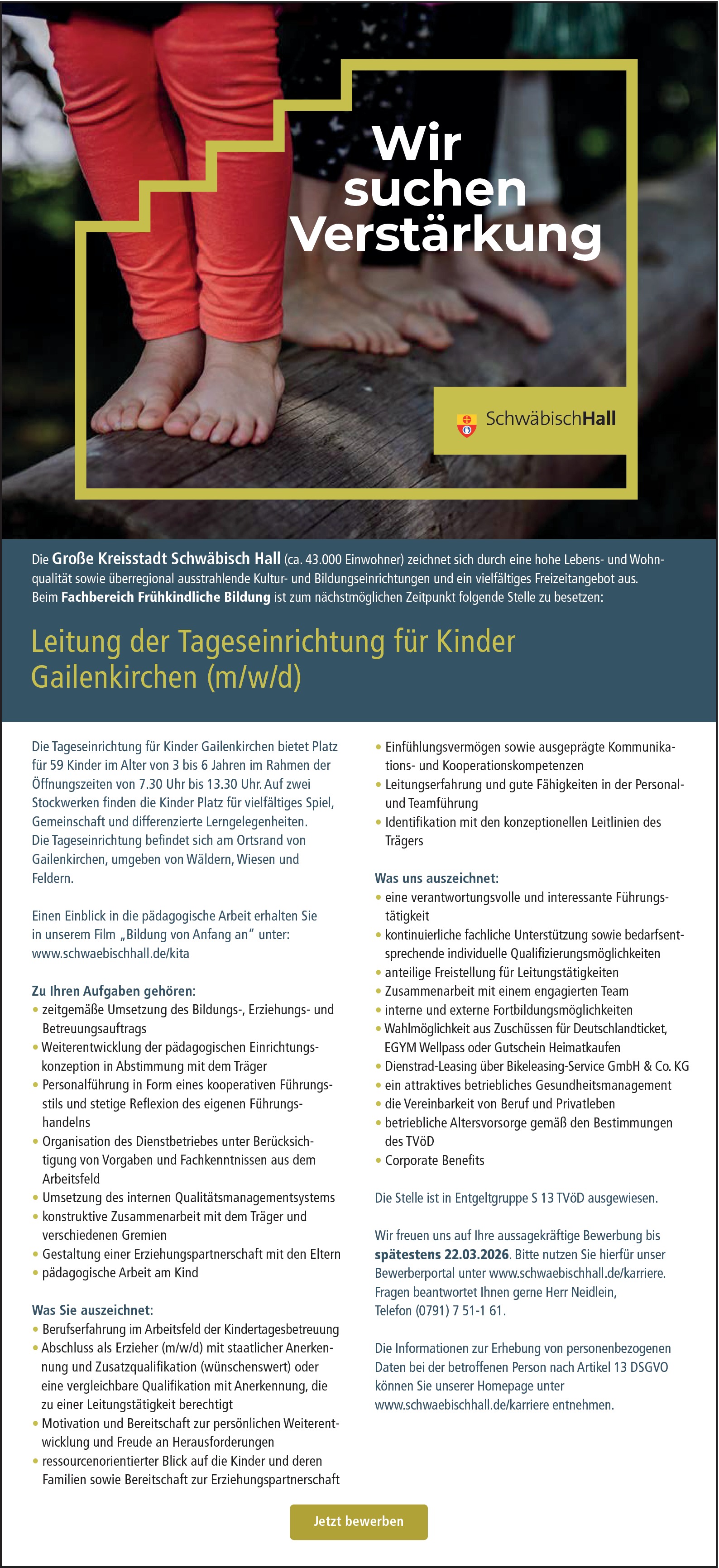 Kindergartenleitung / pädagogische Fachkraft (m/w/d)