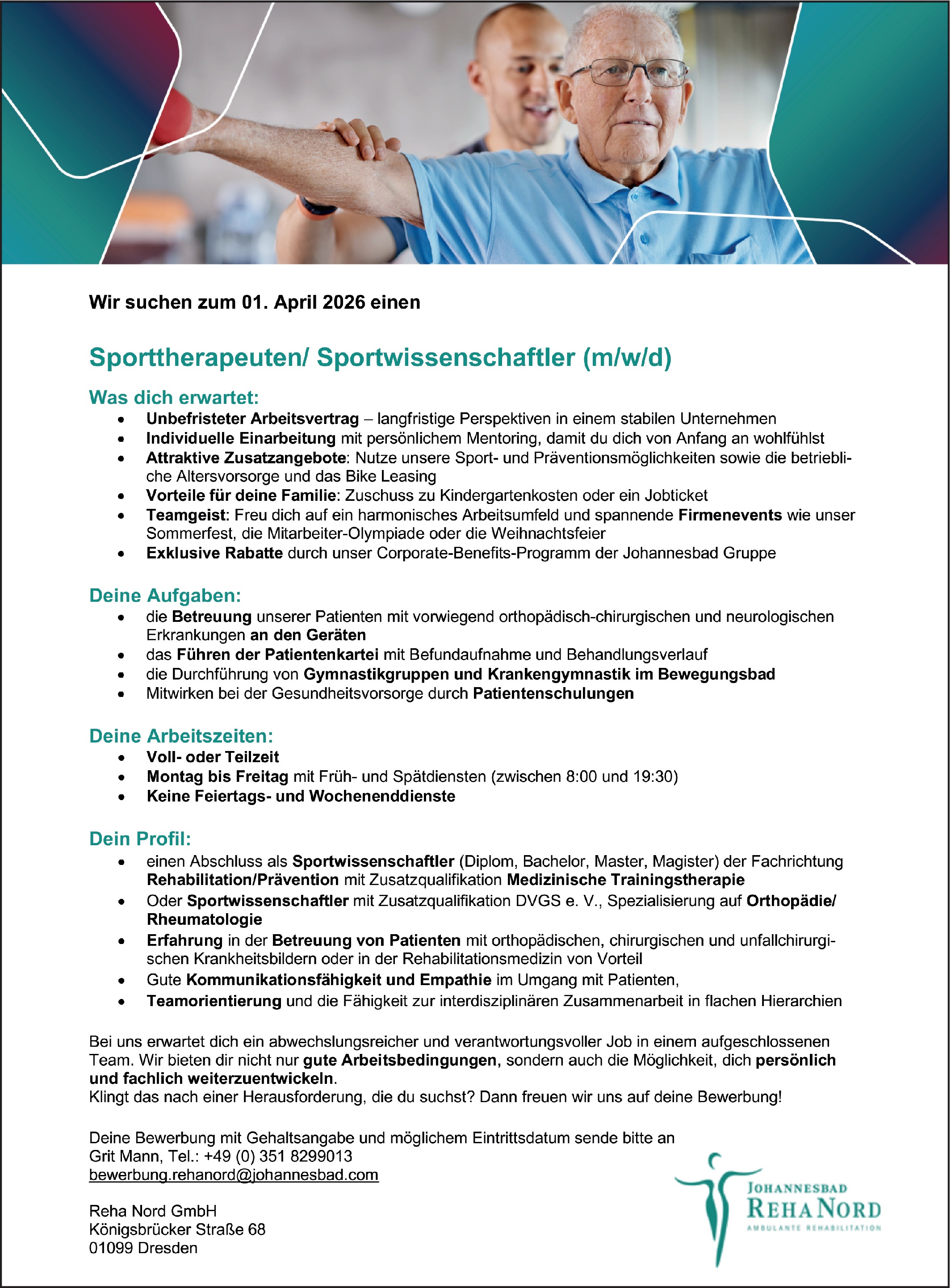 Sporttherapeuten/ Sportwissenschaftler (m/w/d)