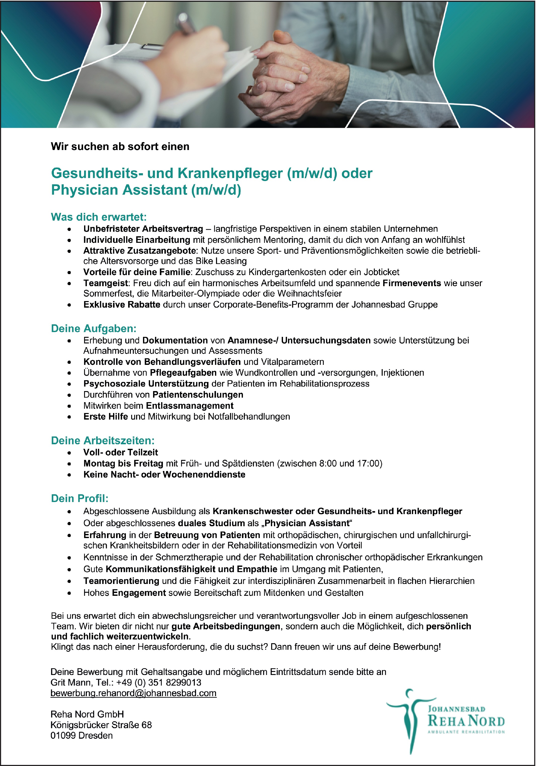 Gesundheits- und Krankenpfleger (m/w/d) oder Physician Assistant (m/w/d) 