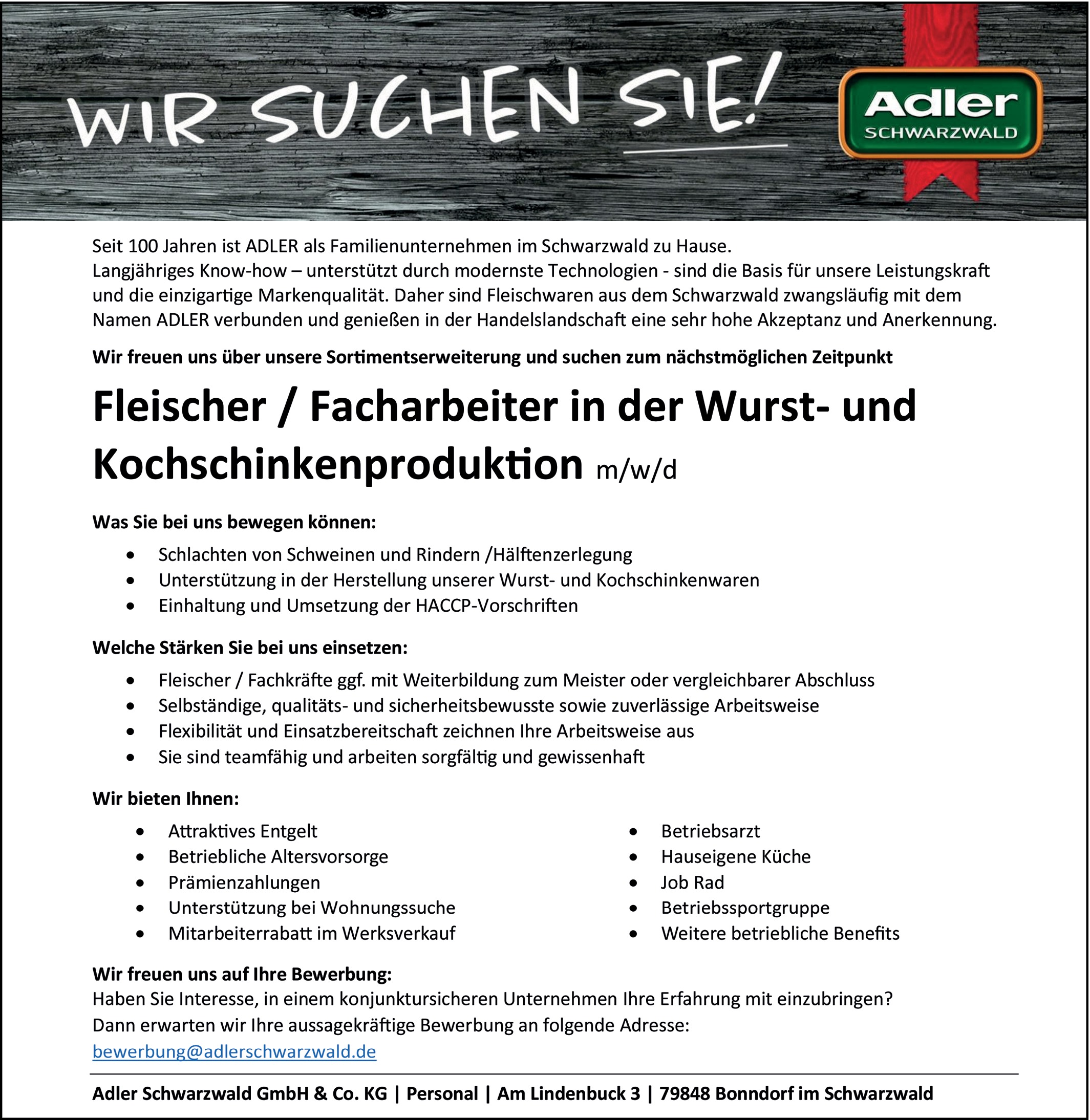 Fleischer / Facharbeiter Wurstproduktion (m/w/d)