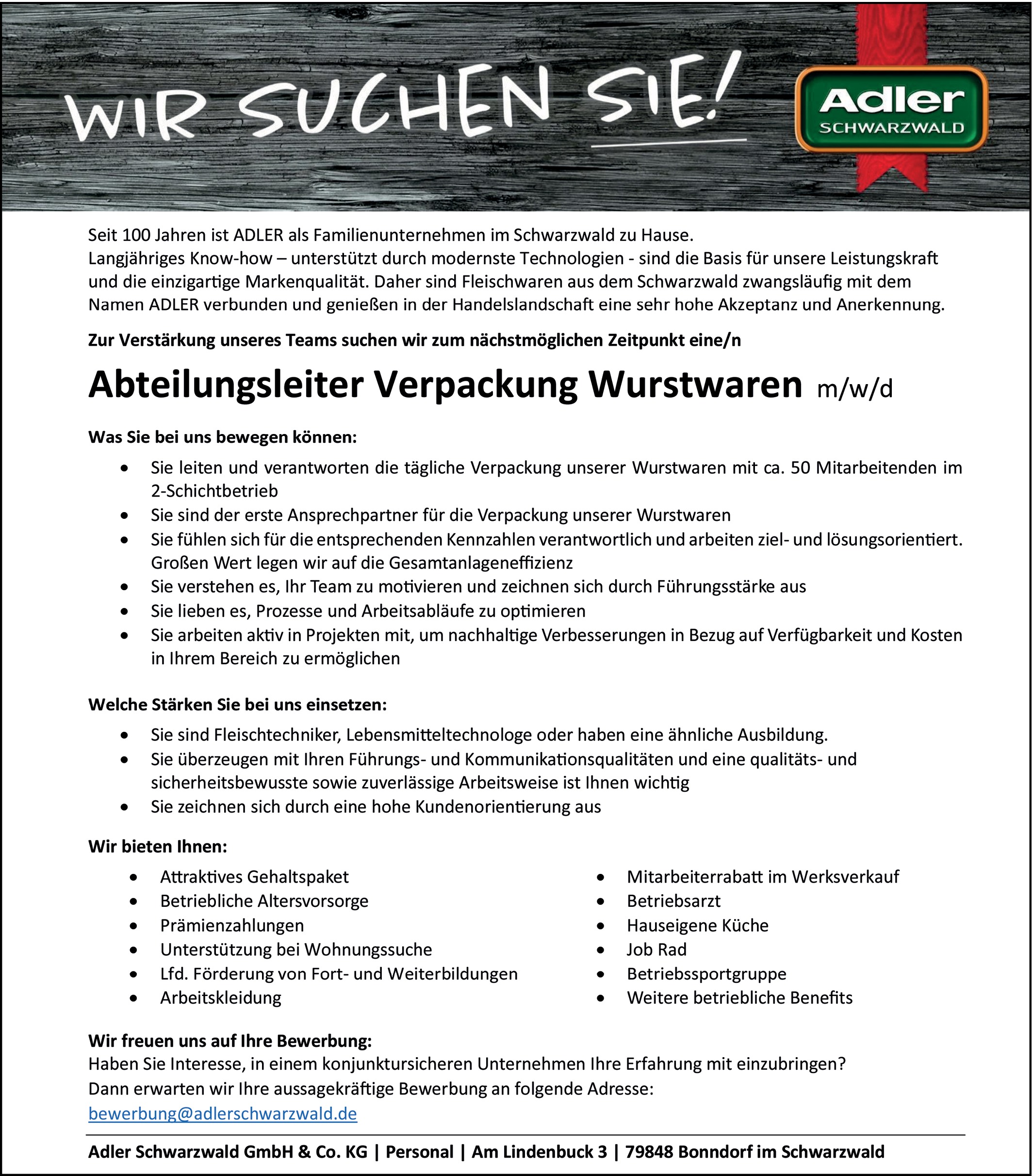 Fleischtechniker / Lebensmitteltechnologe als Abteilungsleitung Verpackung (m/w/d)