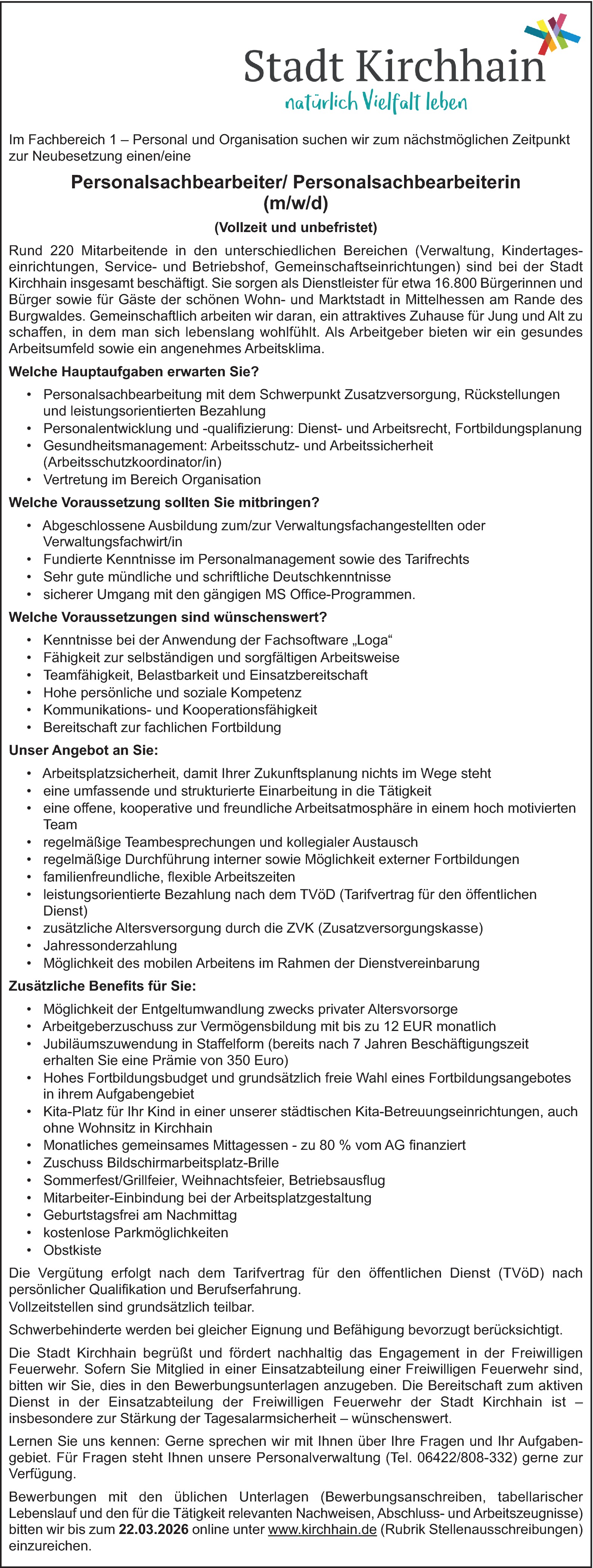 Personalsachbearbeiter / Verwaltungsfachangestellte (m/w/d)