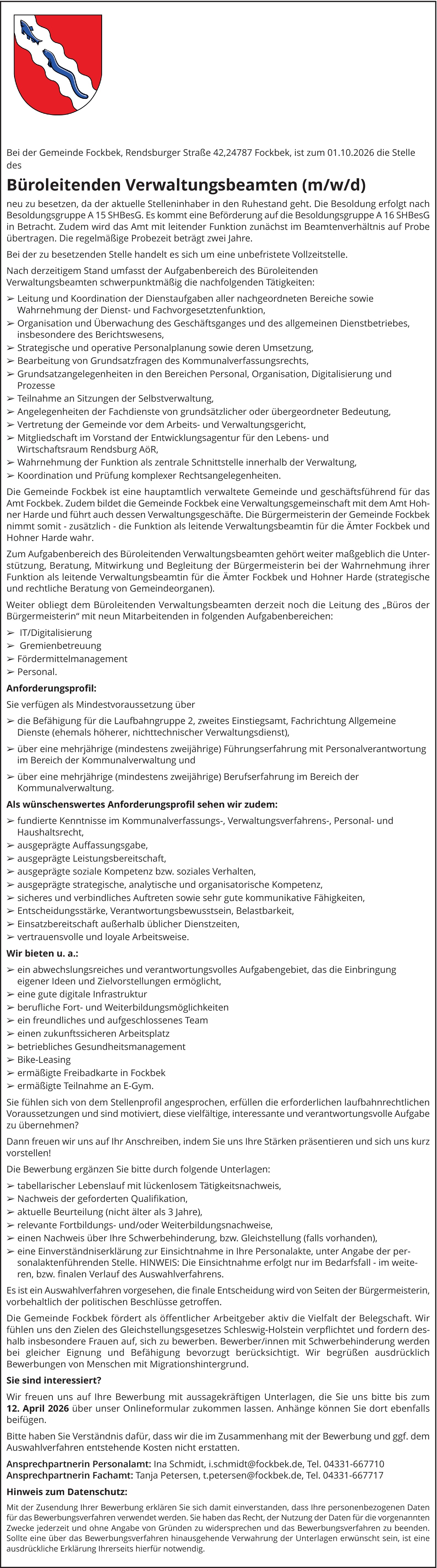 Büroleitenden Verwaltungsbeamten m/w/d