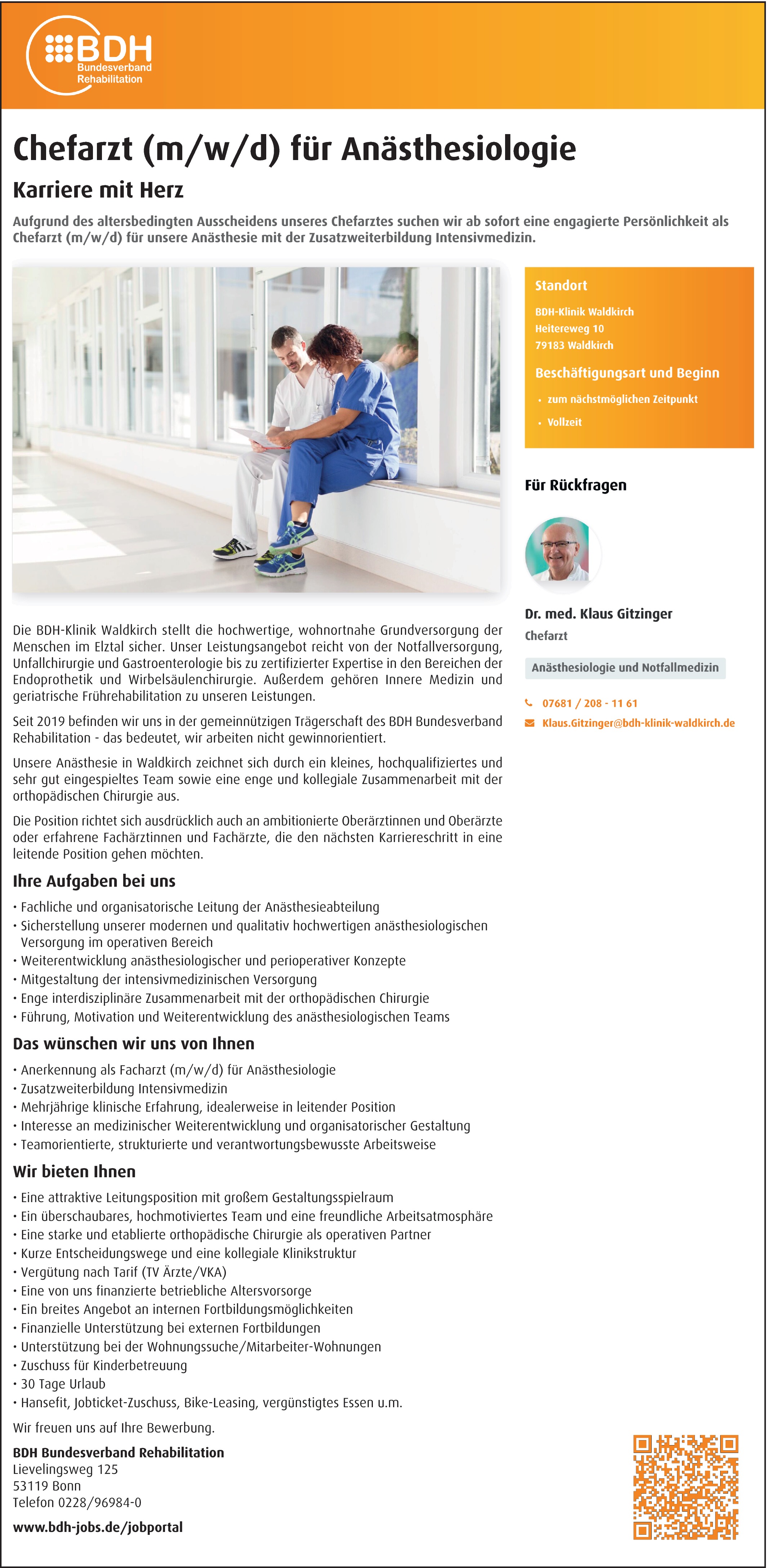  Chefarzt Anästhesiologie m/w/d