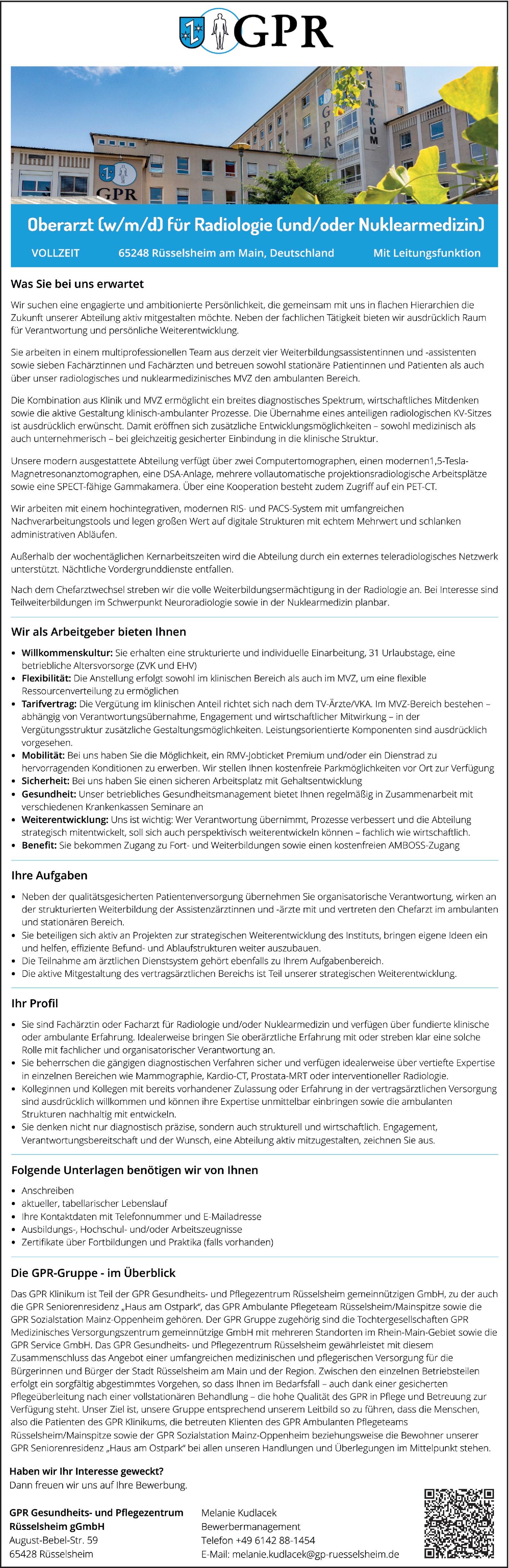 Oberarzt (w/m/d) für Radiologie (und/oder Nuklearmedizin)