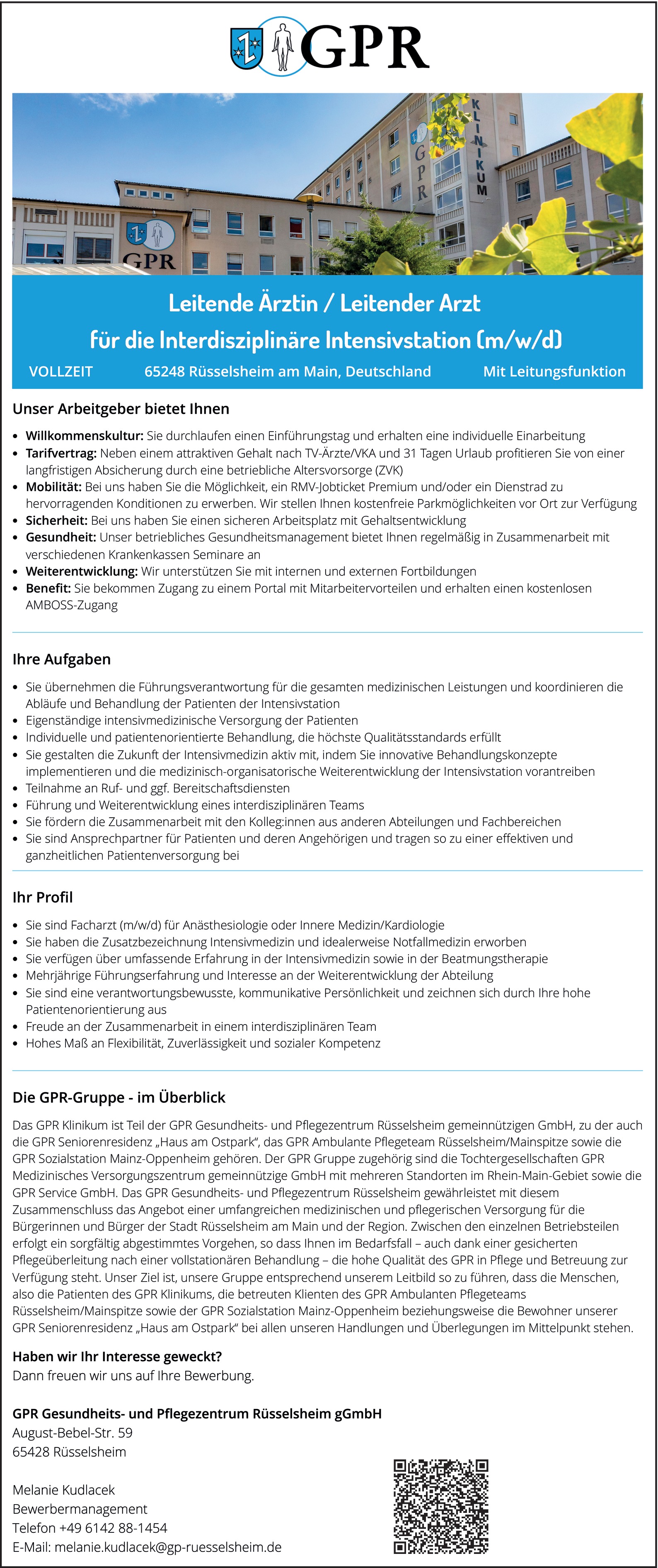 Leitende/r Ärztin/Arzt Interdisziplinäre Intensivmedizin m/w/d