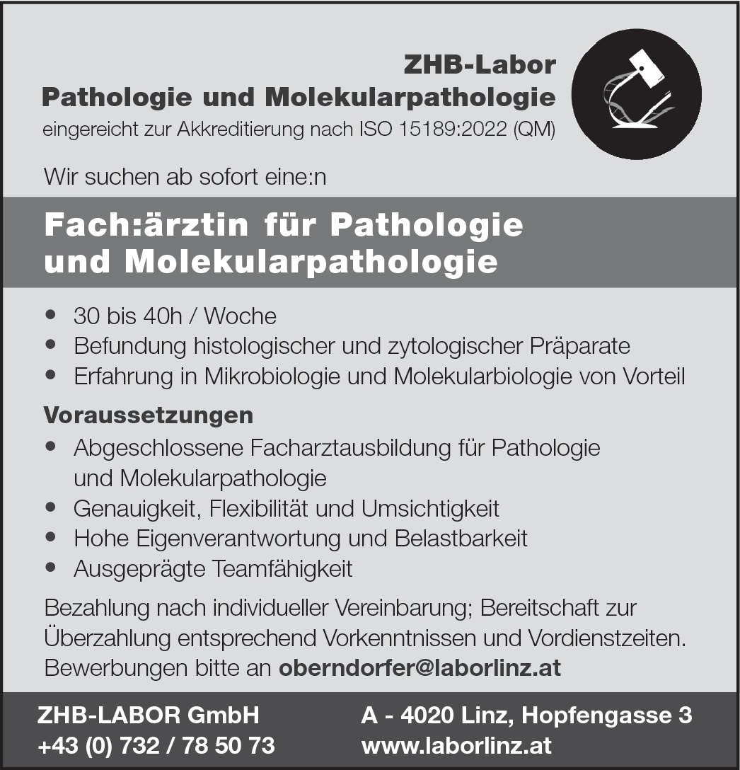 Fachärztin/Facharzt für Pathologie und Molekularpathologie 