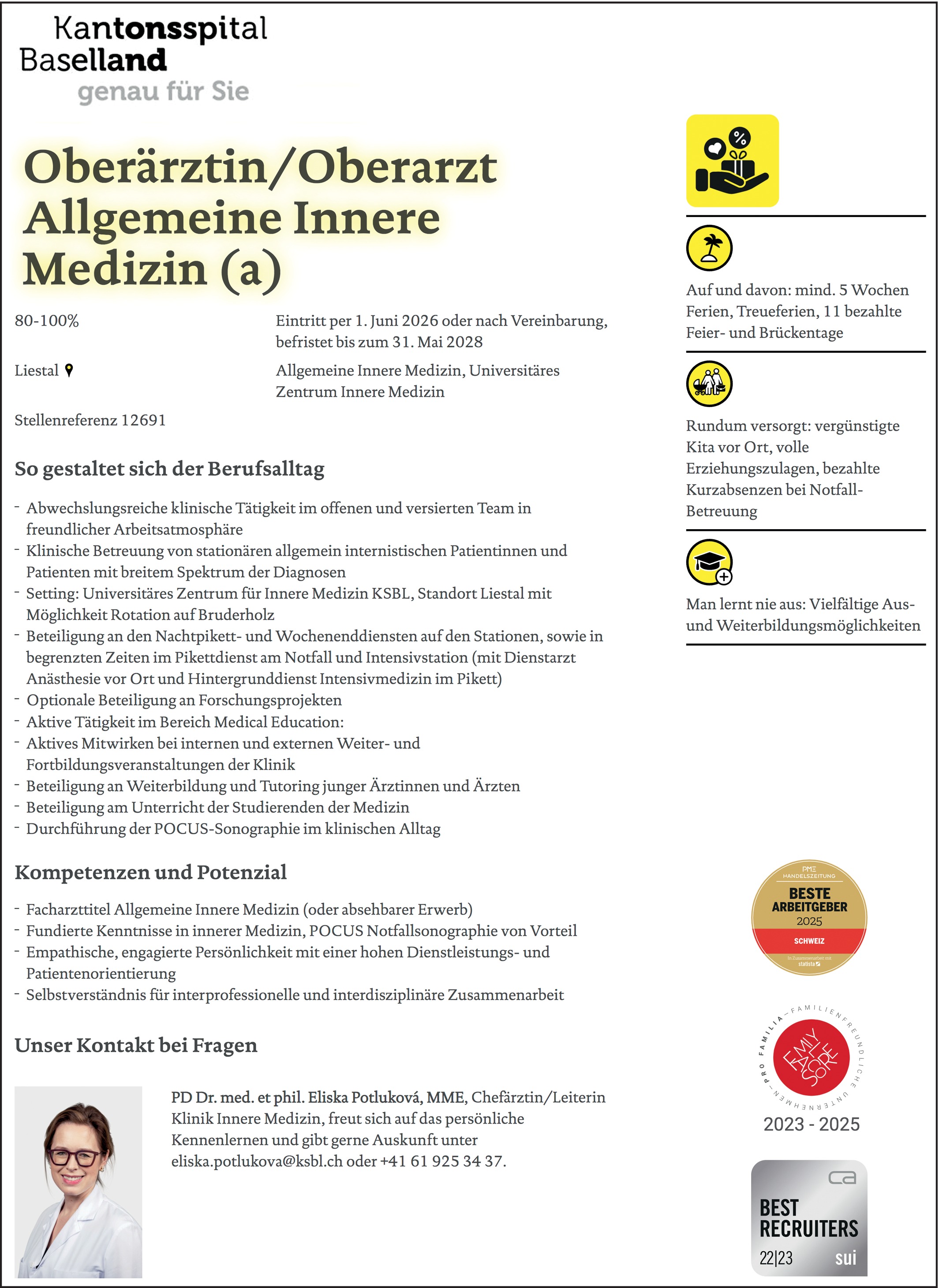 Oberärztin/Oberarzt Allgemeine Innere Medizin 