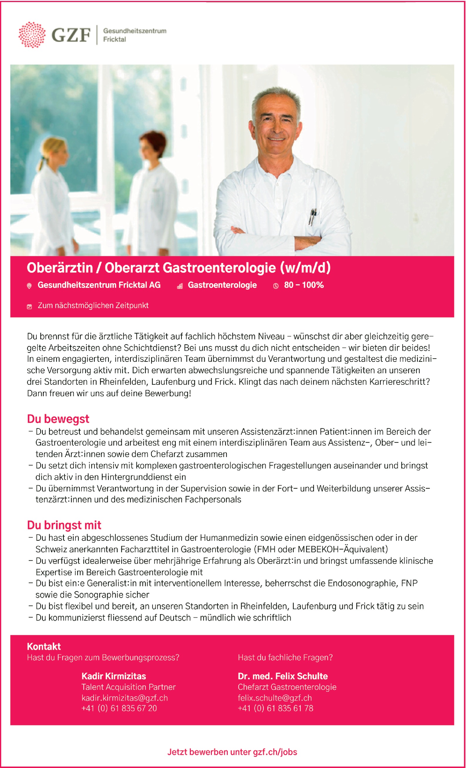 Oberärztin / Oberarzt Gastroenterologie (w/m/d)