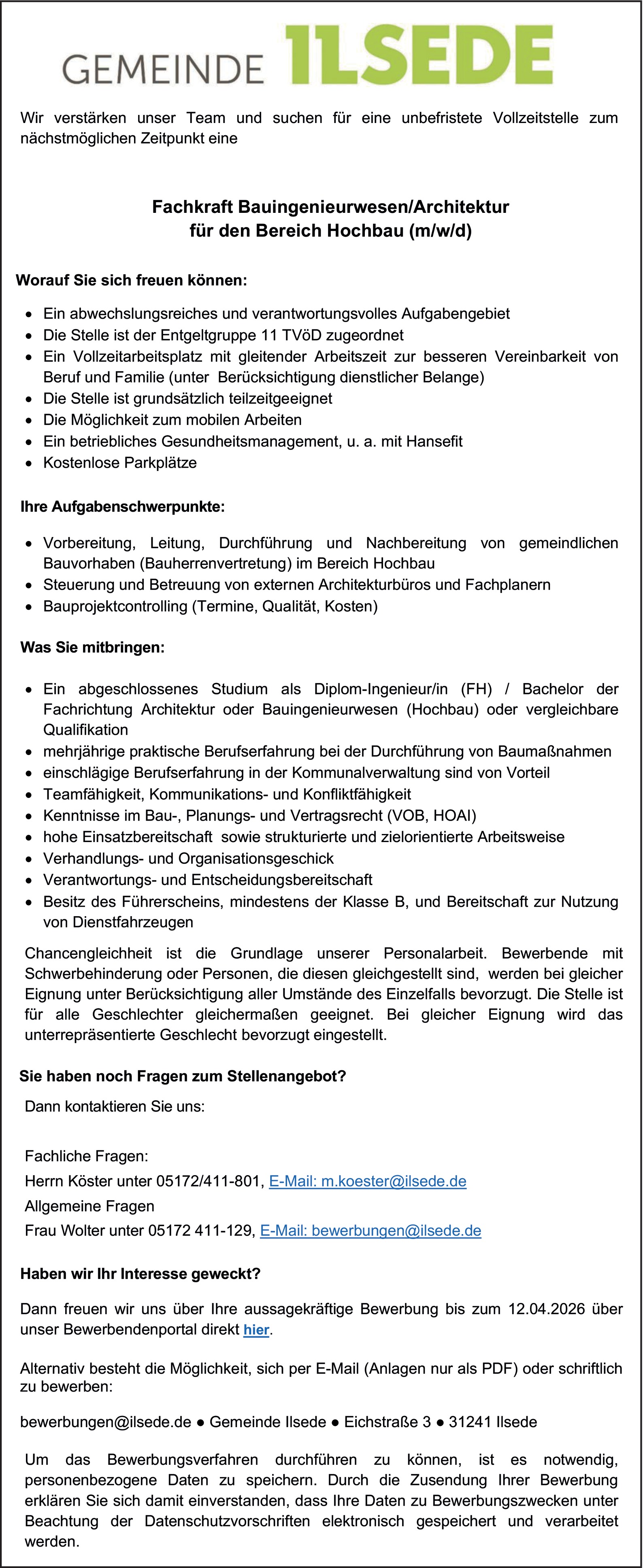 Fachkraft Bauingenieurwesen/Architektur für den Bereich Hochbau (m/w/d)