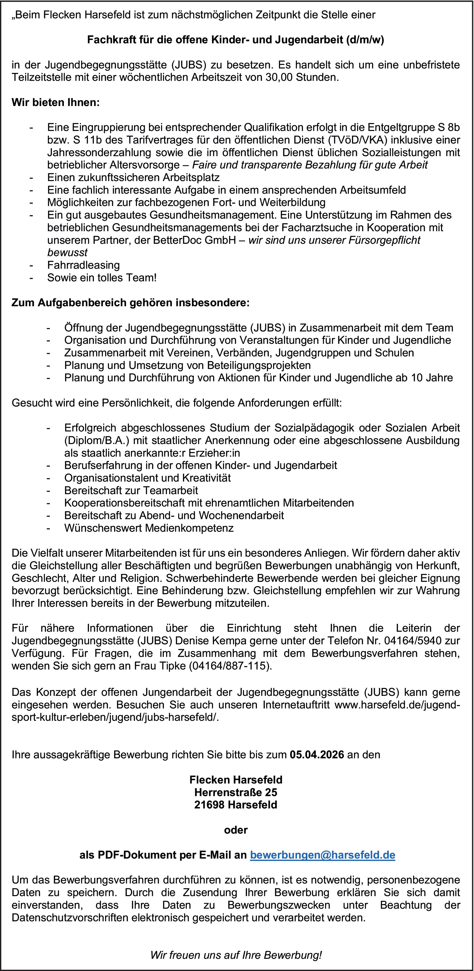 Fachkraft für die offene Kinder- und Jugendarbeit (d/m/w)