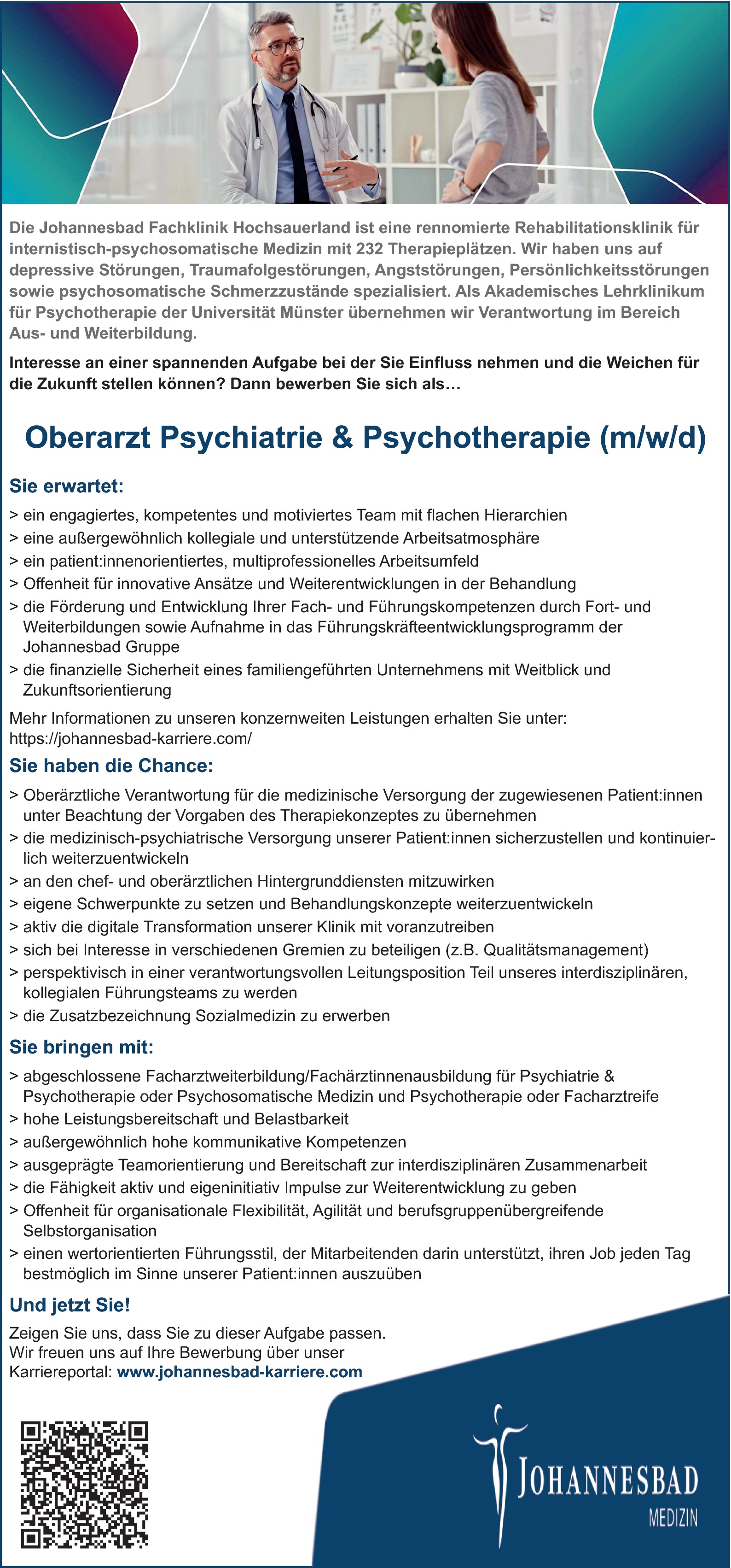 Facharzt Psychosomatische Medizin und Psychotherapie (m/w/d)