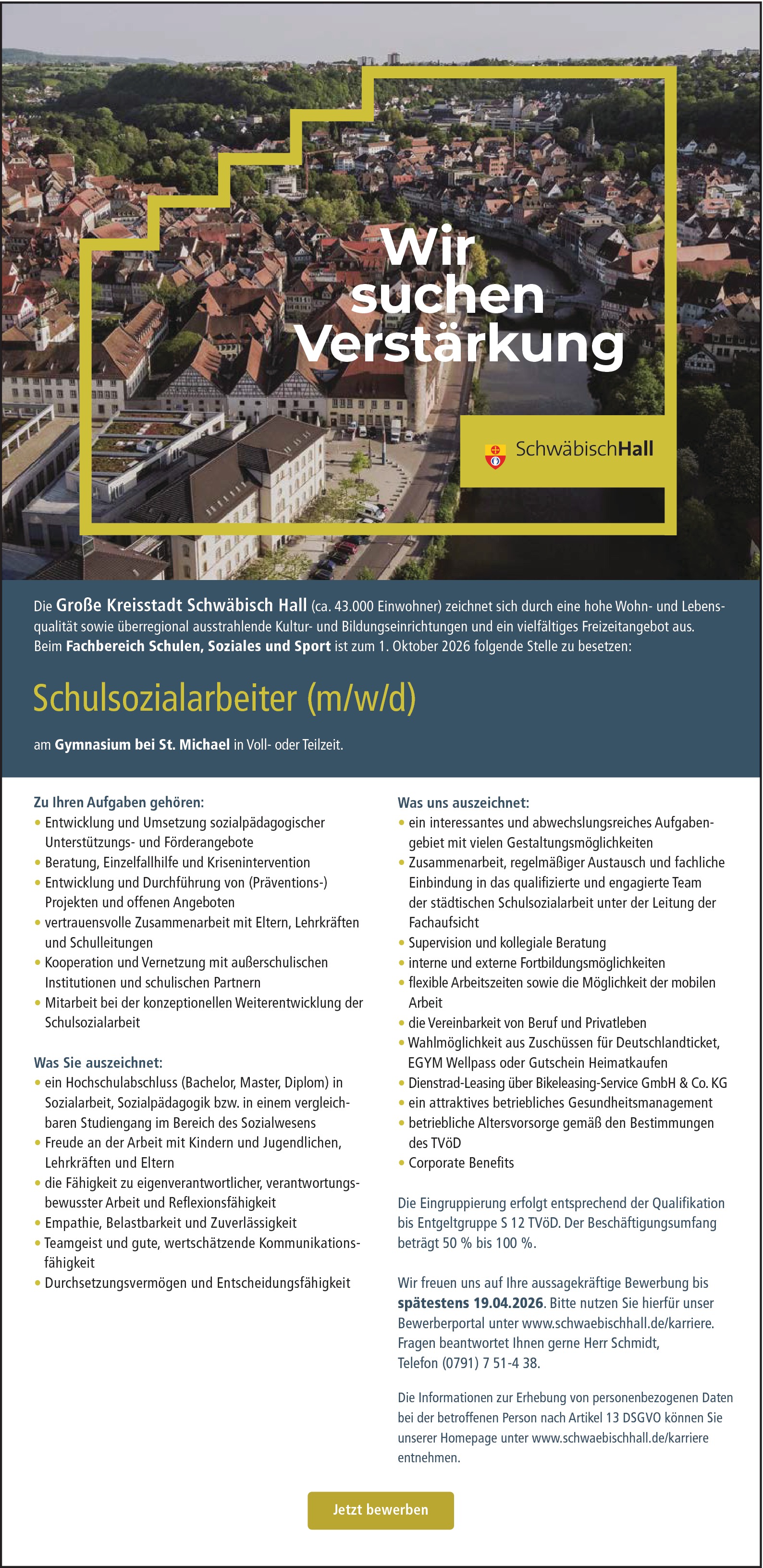 Schulsozialarbeiter / Sozialpädagoge / Sozialarbeiter (m/w/d)