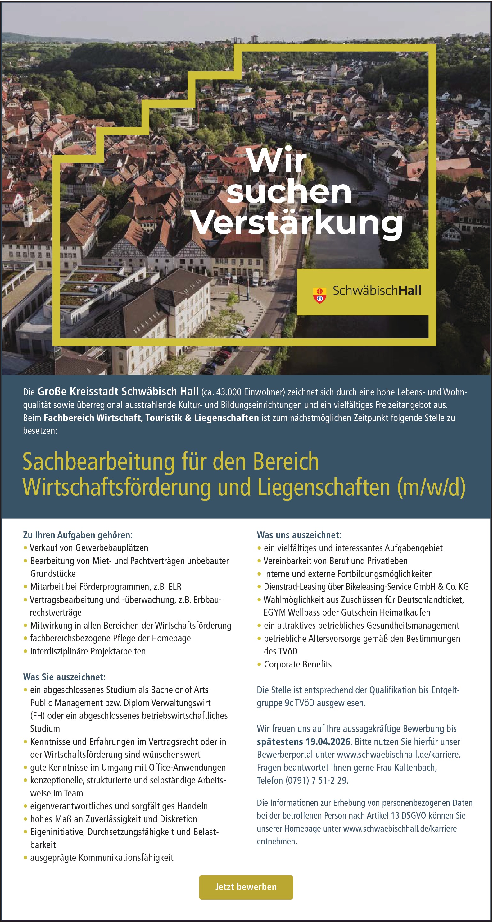 Diplom - Verwaltungswirt (FH) als Sachbearbeitung für den Bereich Liegenschaften (m/w/d)