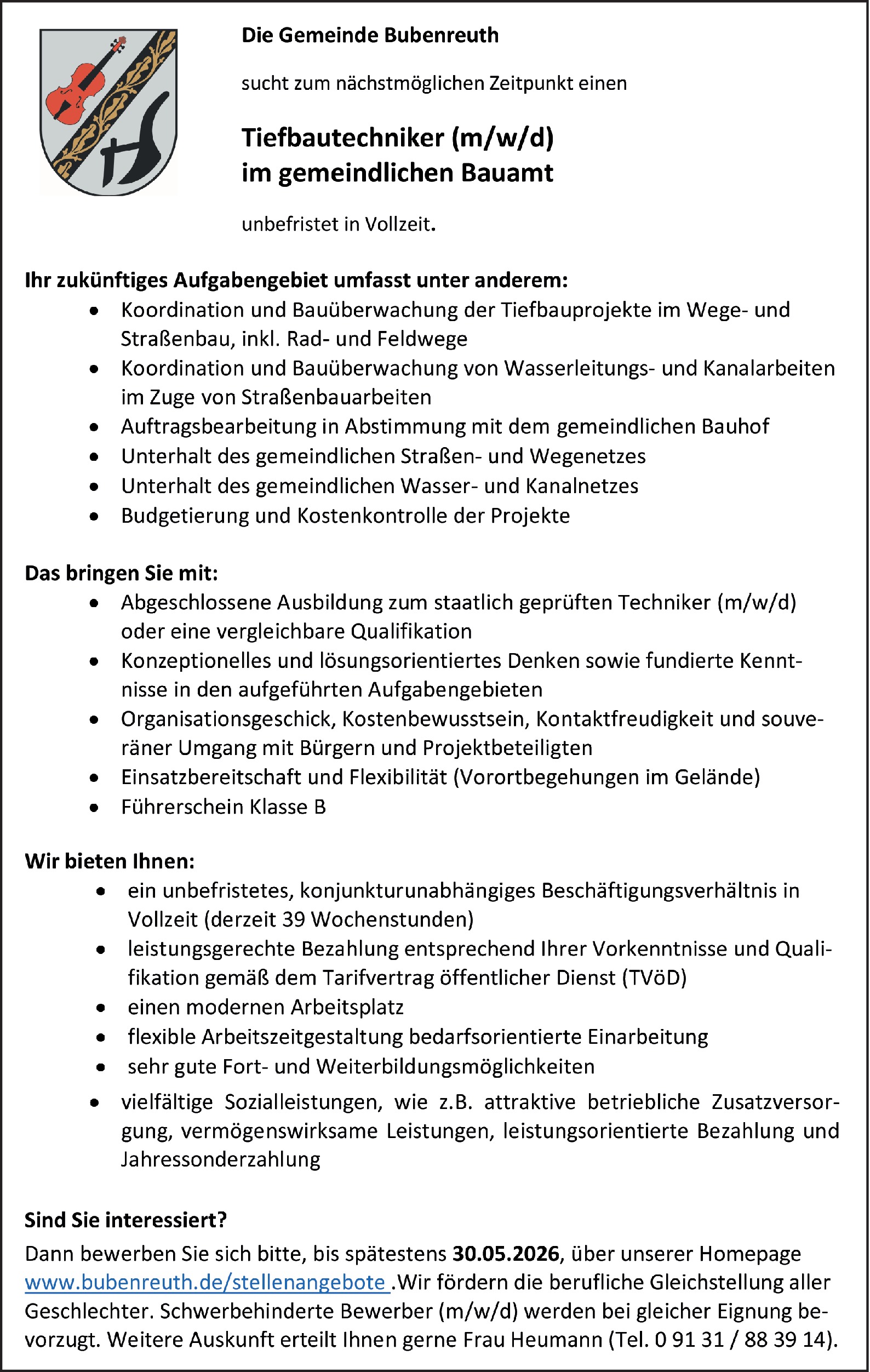 Tiefbautechniker / Bautechniker Tiefbau (m/w/d)