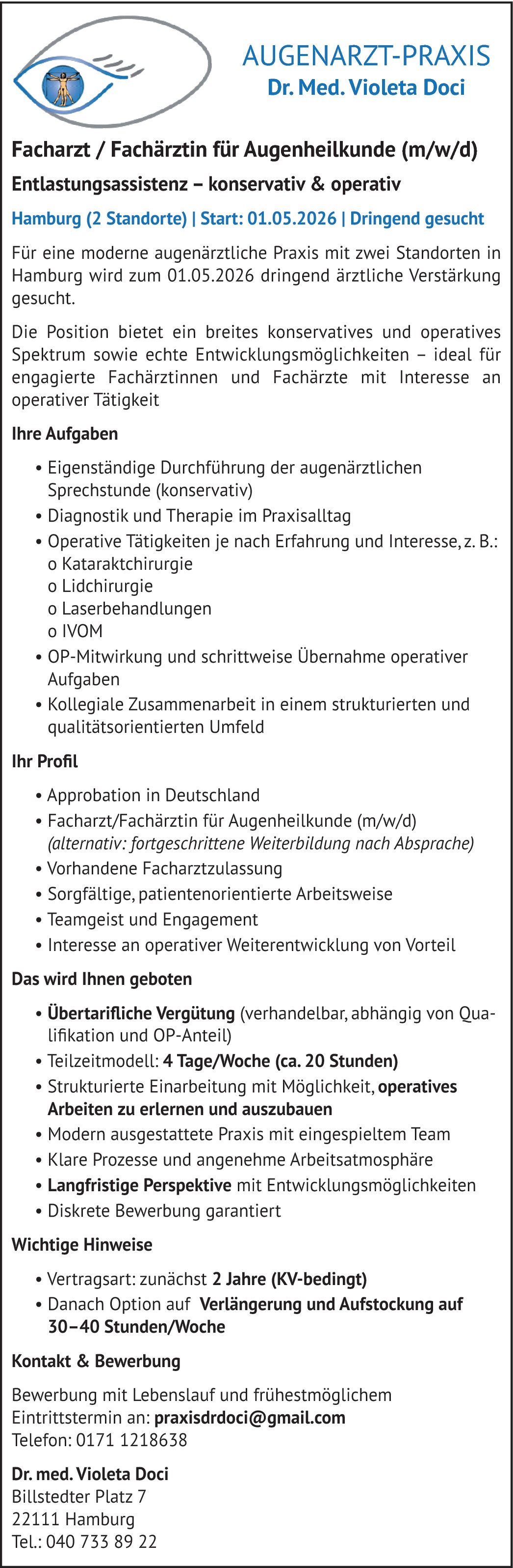 Facharzt Augenheilkunde m/w/d