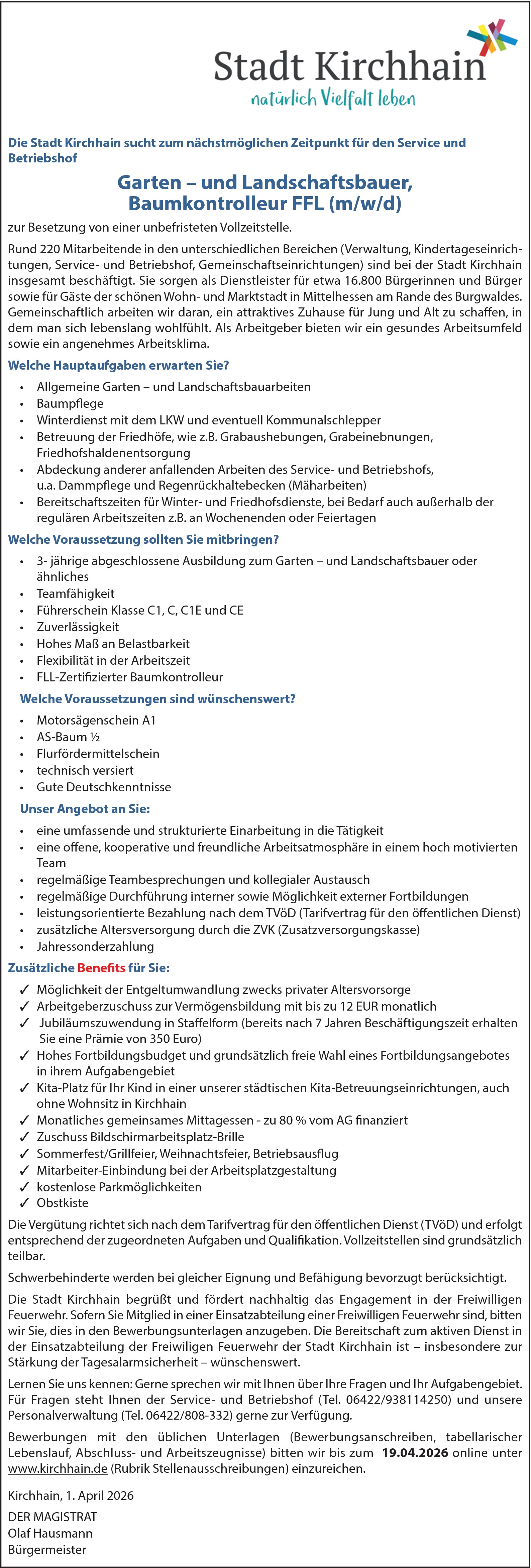 Baumkontrolleur / Gartenbauer / Landschaftsbauer (m/w/d)