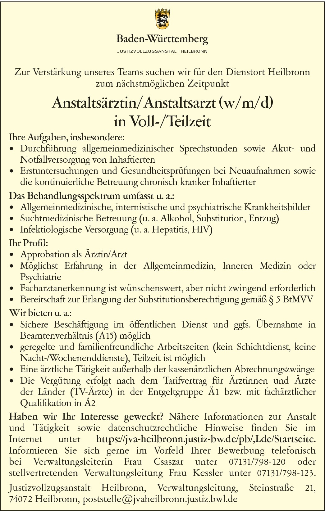 Anstaltsärztin / Anstaltsarzt
