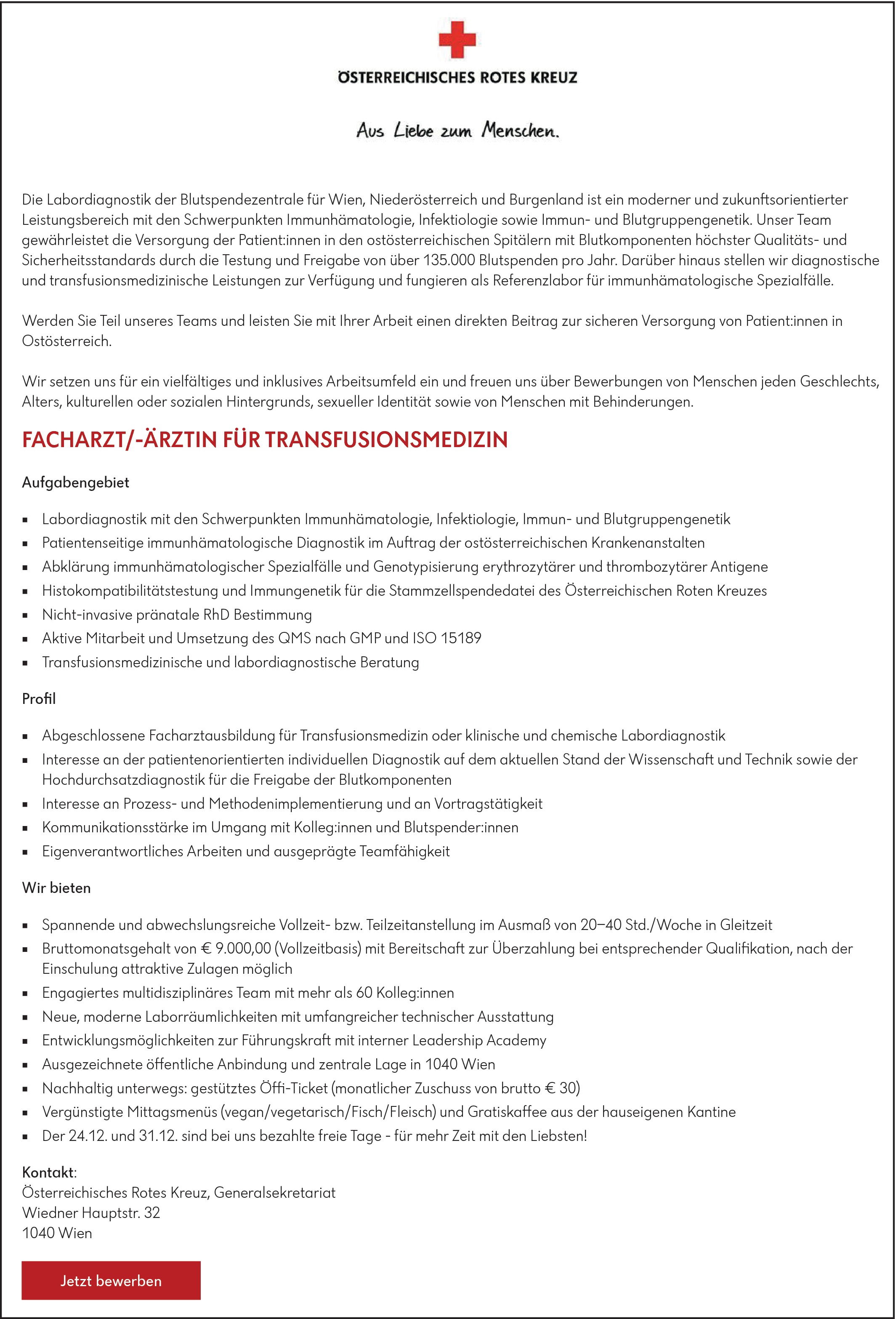FACHARZT/-ÄRZTIN FÜR TRANSFUSIONSMEDIZIN