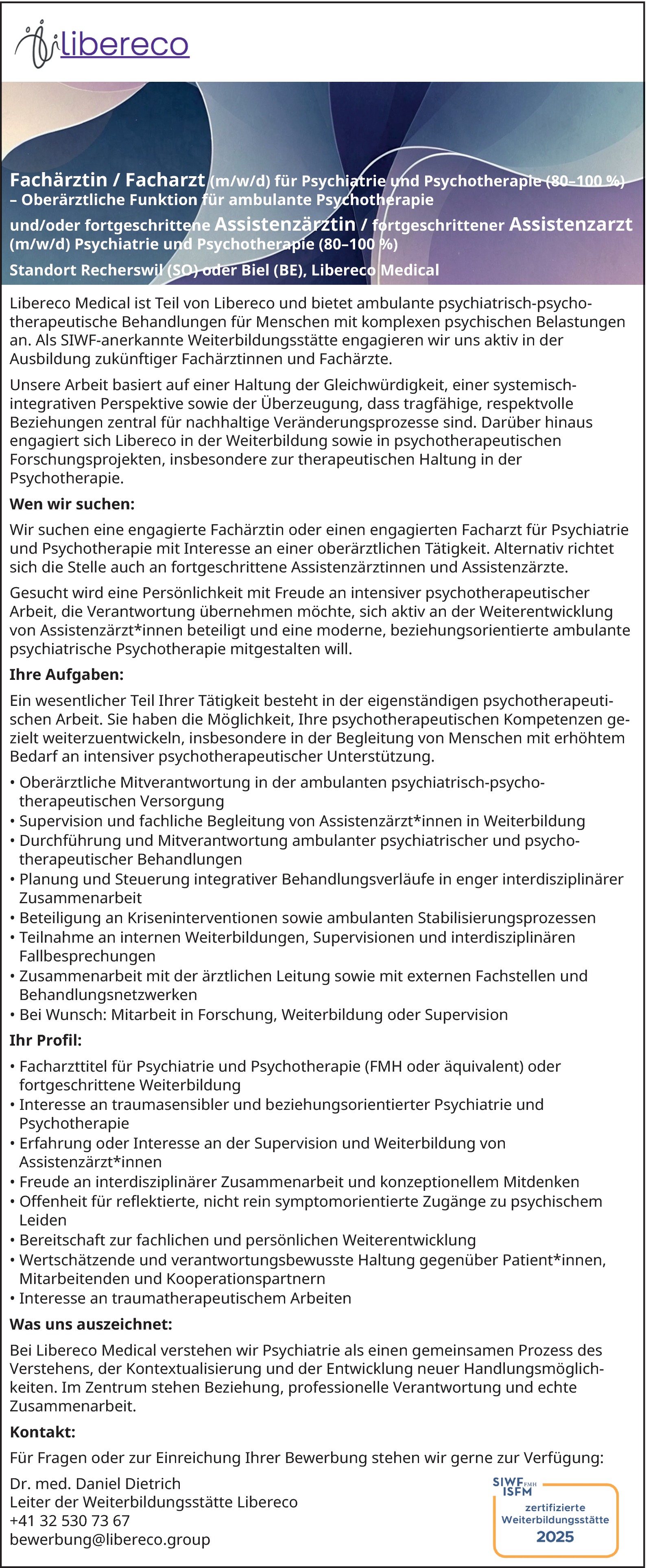 Assistenzarzt/ -ärztin Psychiatrie und Psychotherapie m/w/d
